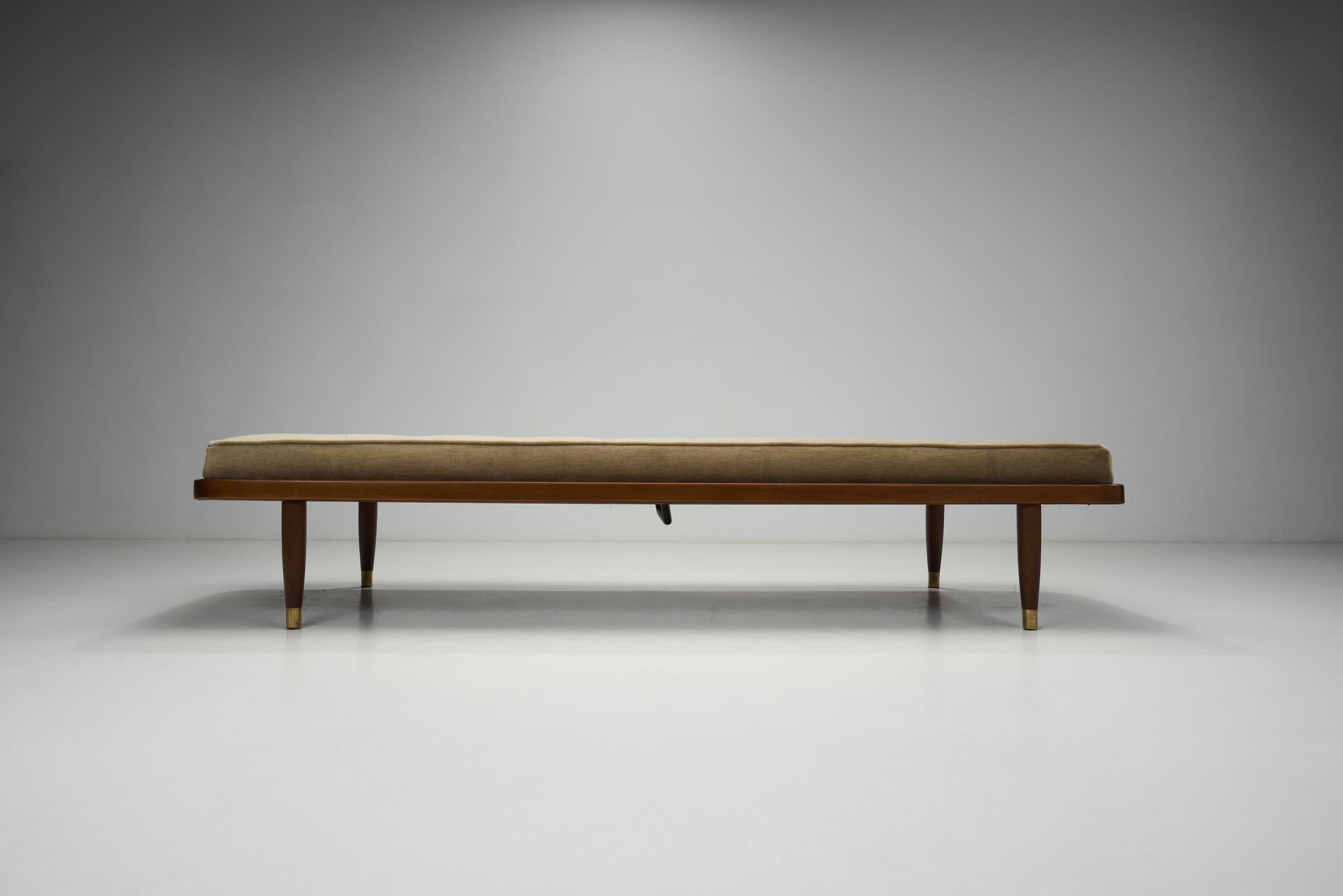 Mid-20th Century Daybed with Upholstered Mattress and Brass Shoes, Denmark ca 1950s For Sale