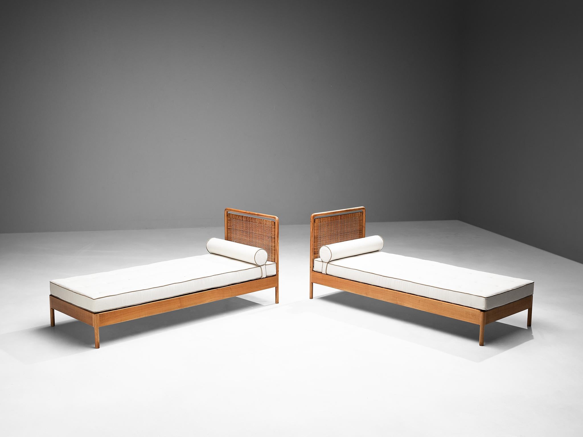 Mid-20th Century Daybeds in Elm with Wicker Headboards  For Sale