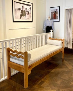 Custom Oak & Linen Day Bench by Fosfeen Handcrafted, Made to Order