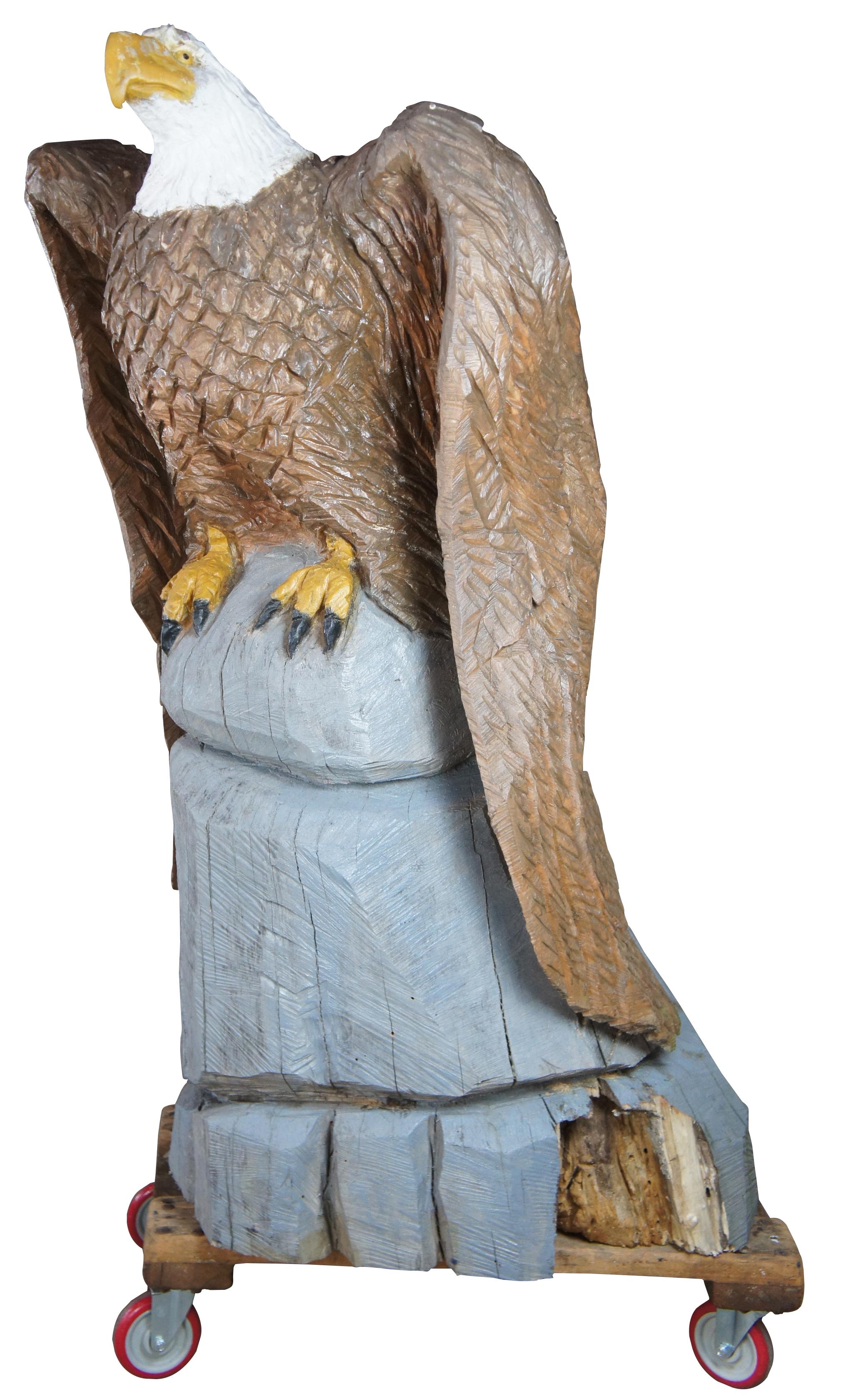 American Craftsman Dayle Lewis American Bald Eagle Carved Tree Art Sculpture Statue