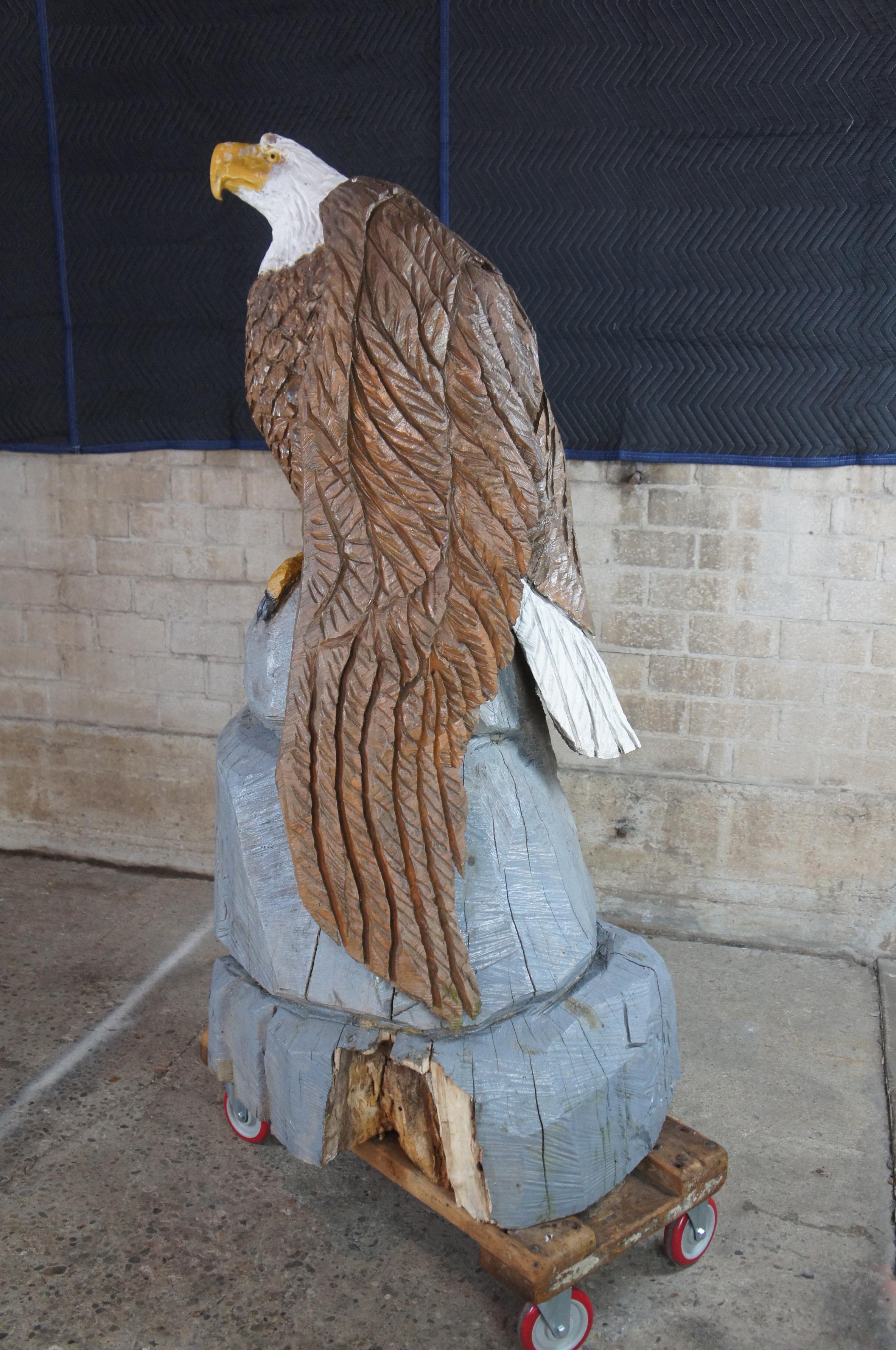 Dayle Lewis American Bald Eagle Carved Tree Art Sculpture Statue 1