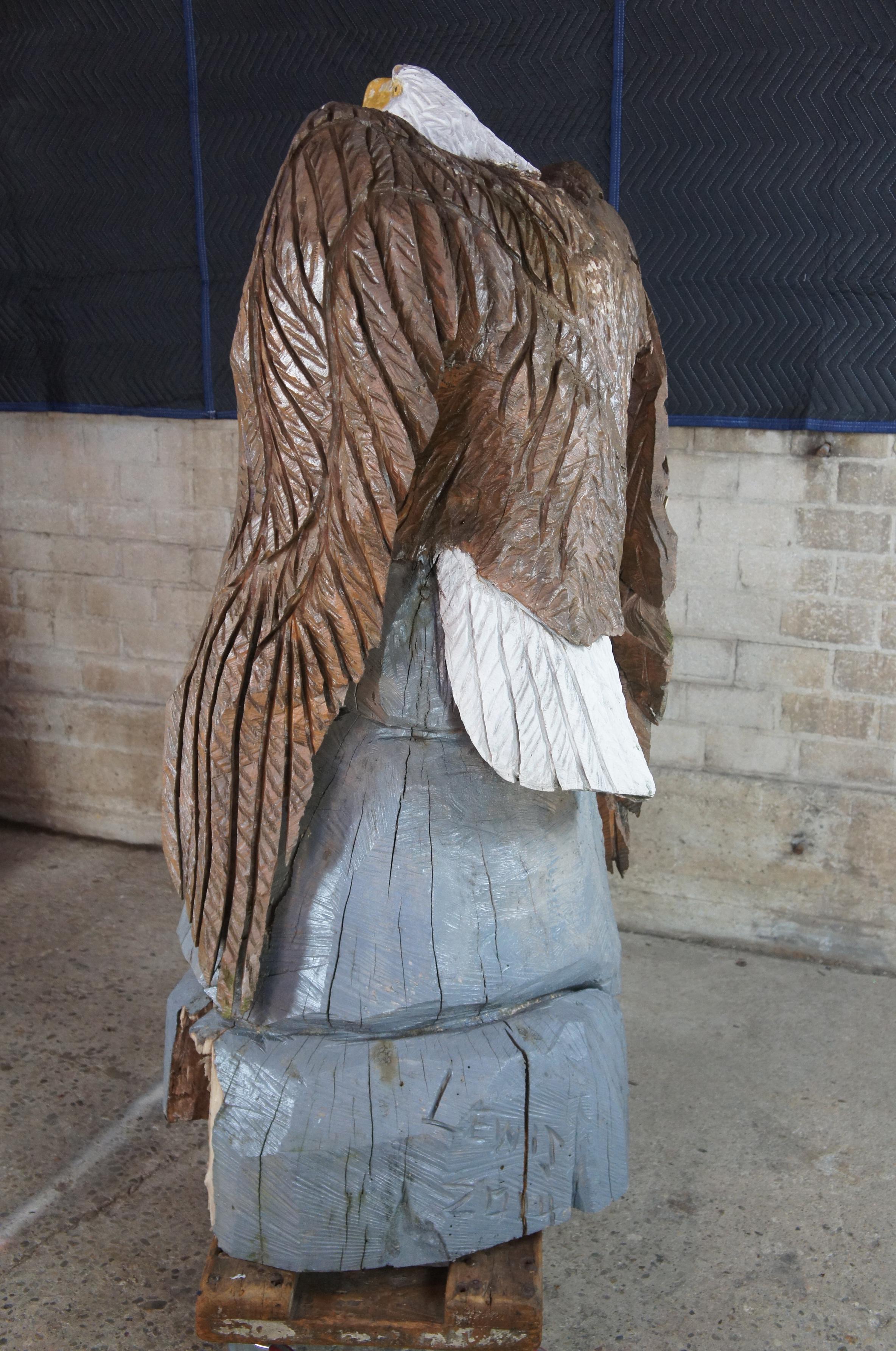 Dayle Lewis American Bald Eagle Carved Tree Art Sculpture Statue 2