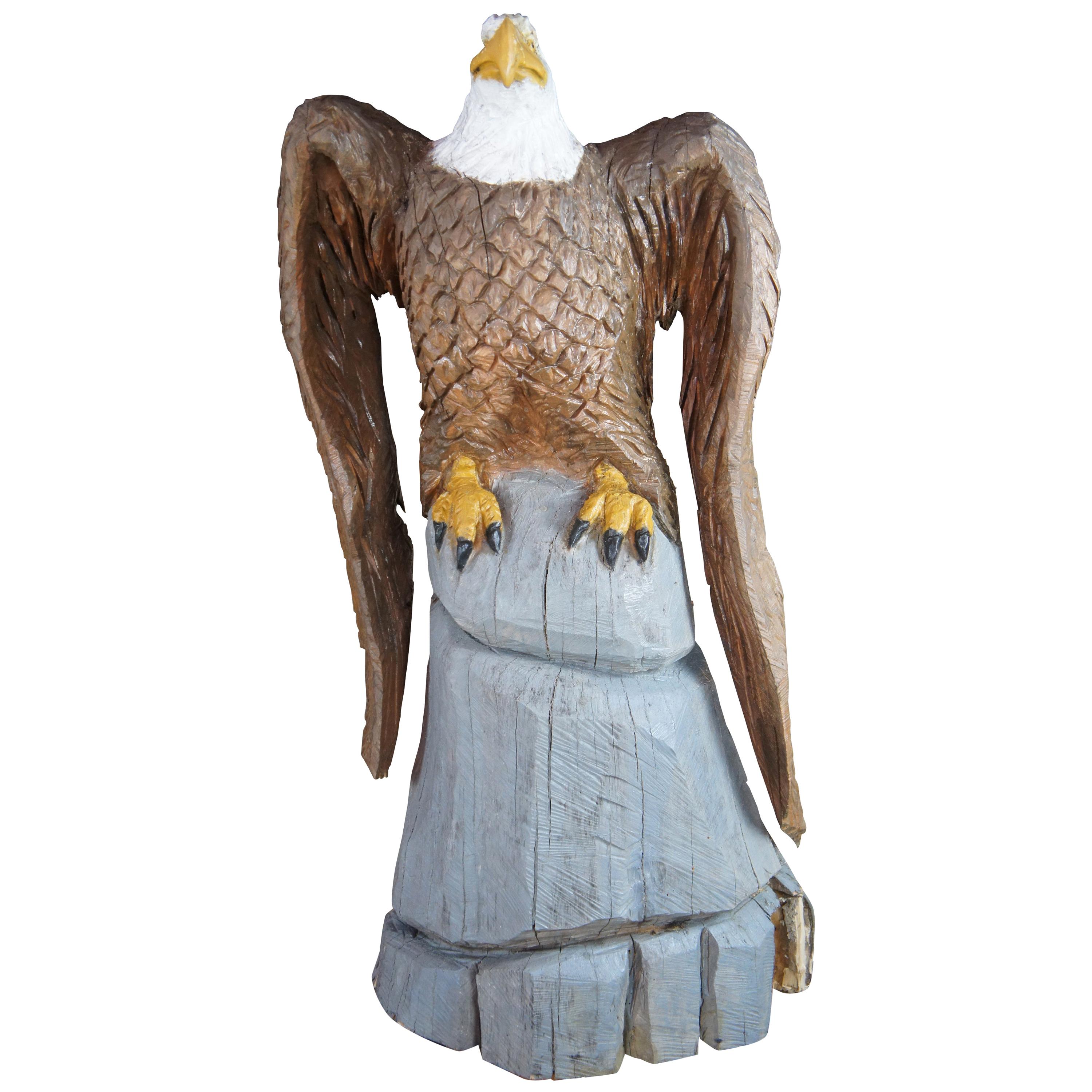 Dayle Lewis American Bald Eagle Carved Tree Art Sculpture Statue