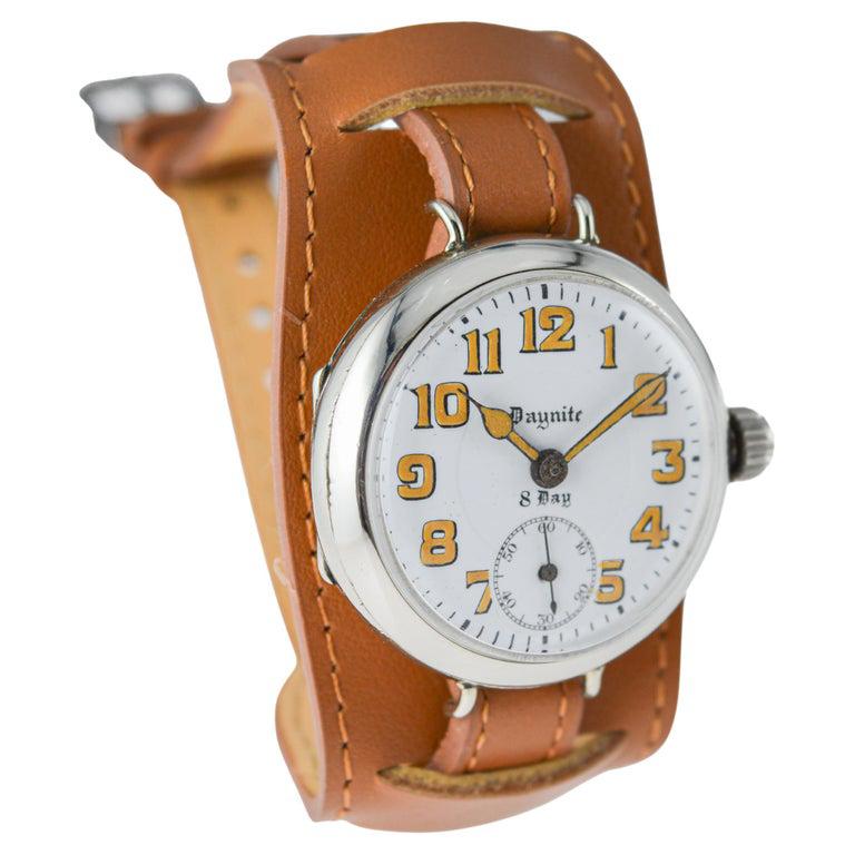 Daynite Nickel 8 Day Campaign Style Military Watch with Original Kiln Fired Dial For Sale 1