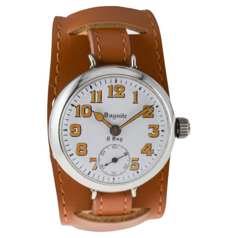 Daynite Nickel 8 Day Campaign Style Military Watch with Original Kiln Fired Dial For Sale 2