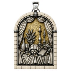 Days of Creation Seventh Day Pendant with Diamond, Jerusalem Stone-Konforti