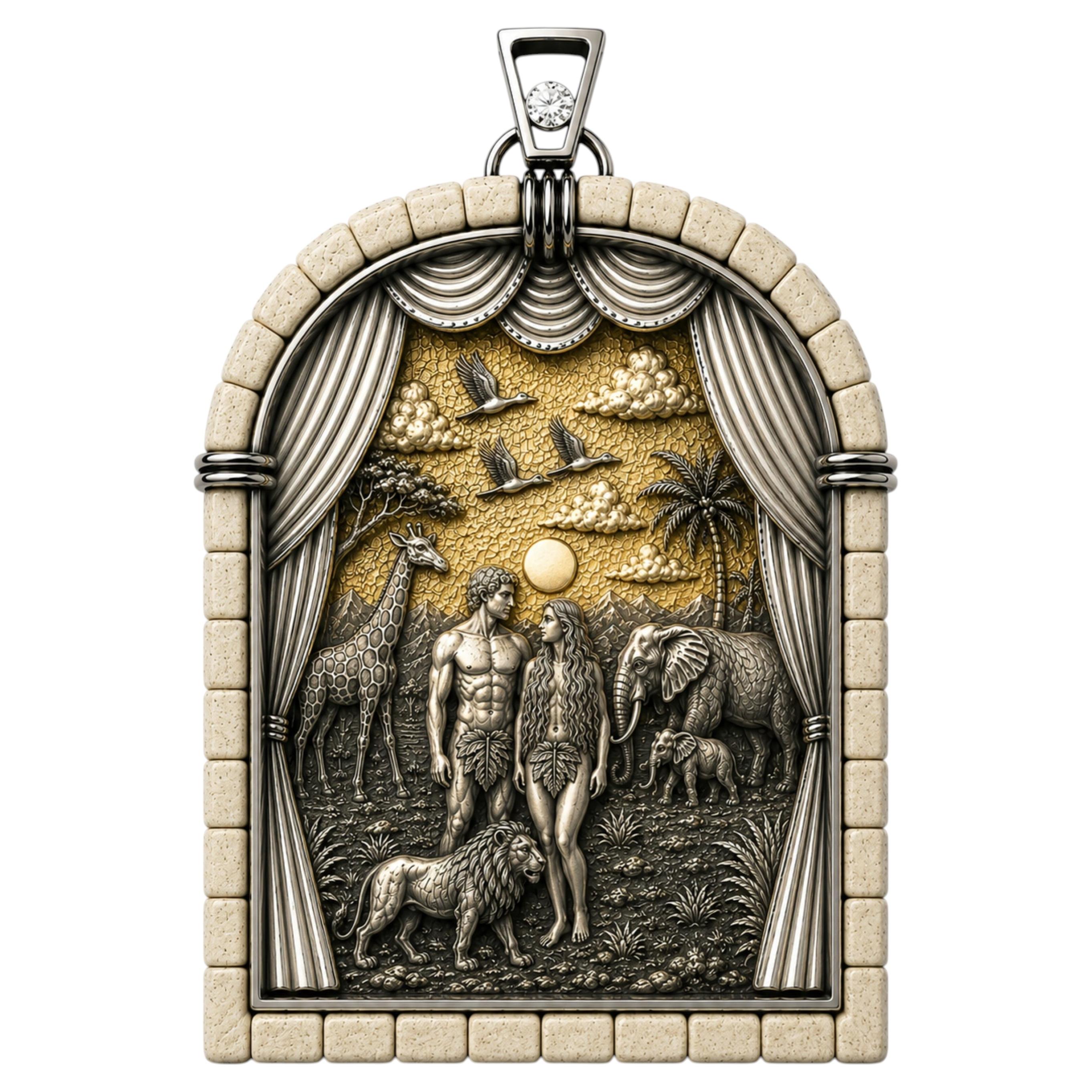 Days of Creation Sixth Day Pendant, Diamond, Jerusalem Stone, Sterling Silver For Sale