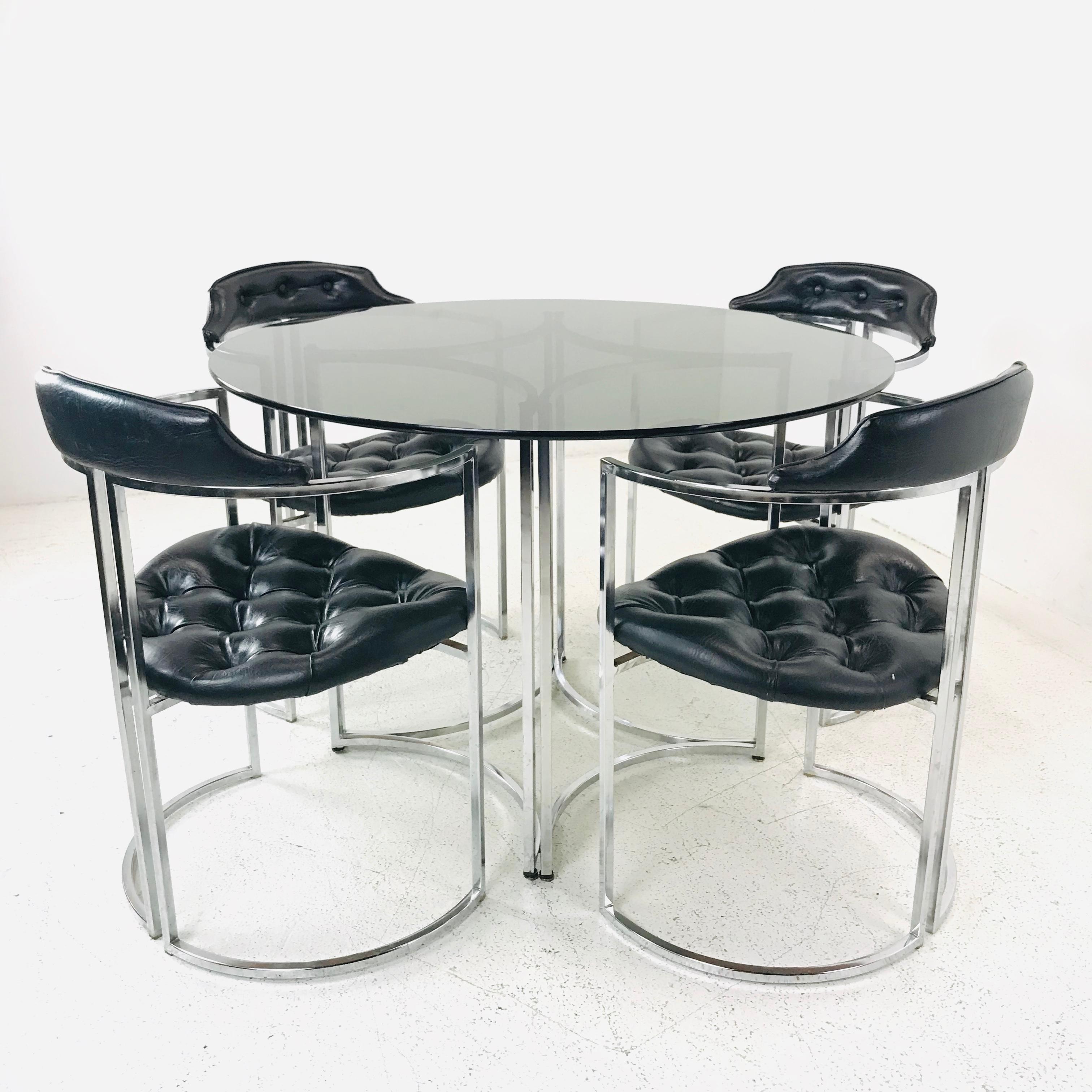 Mid-Century Modern Daystrom Dining Chairs and Table with Smoked Glass