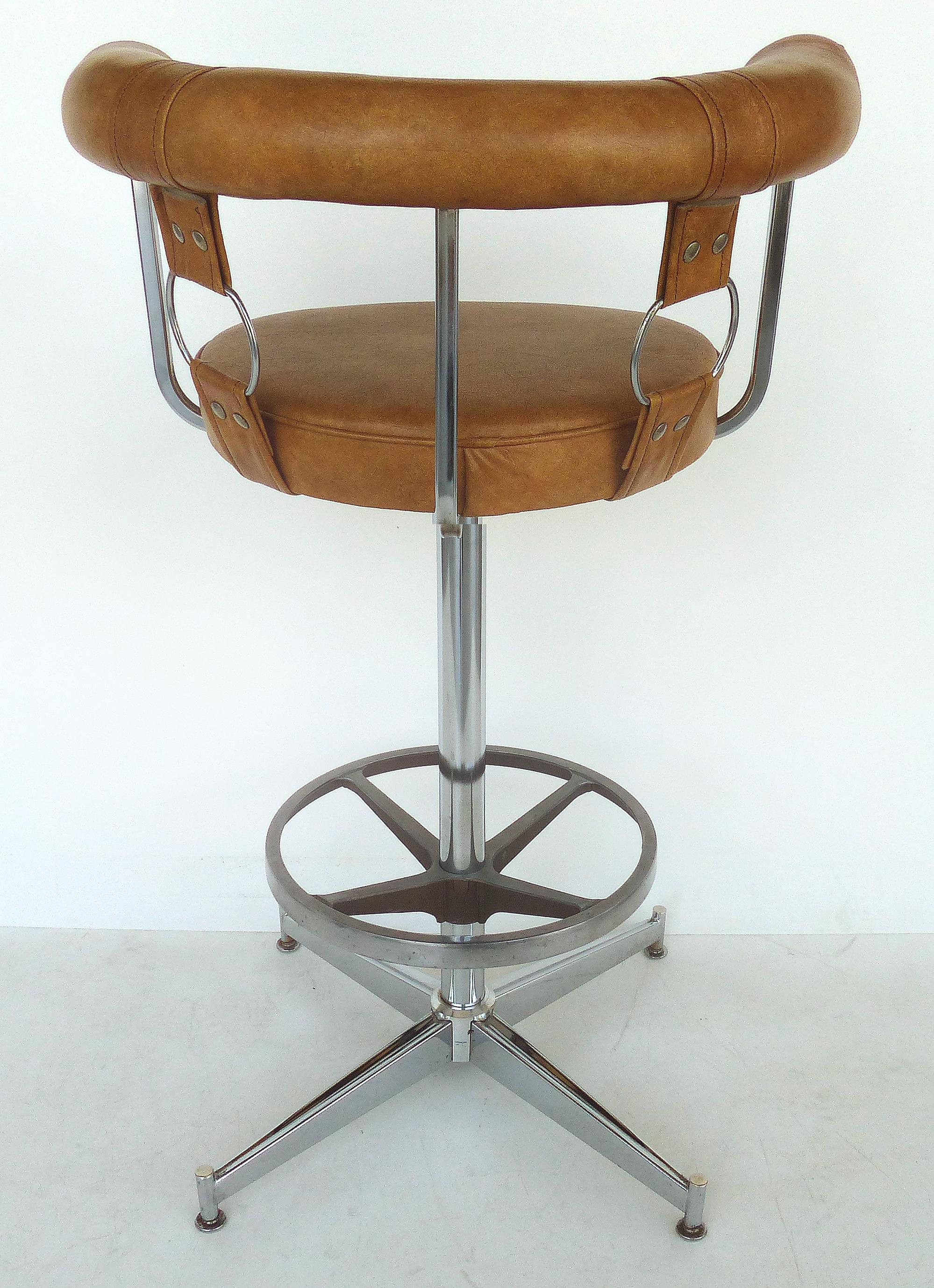Modern Daystrom Leather and Chrome Swivel Bar Stools, Set of 4