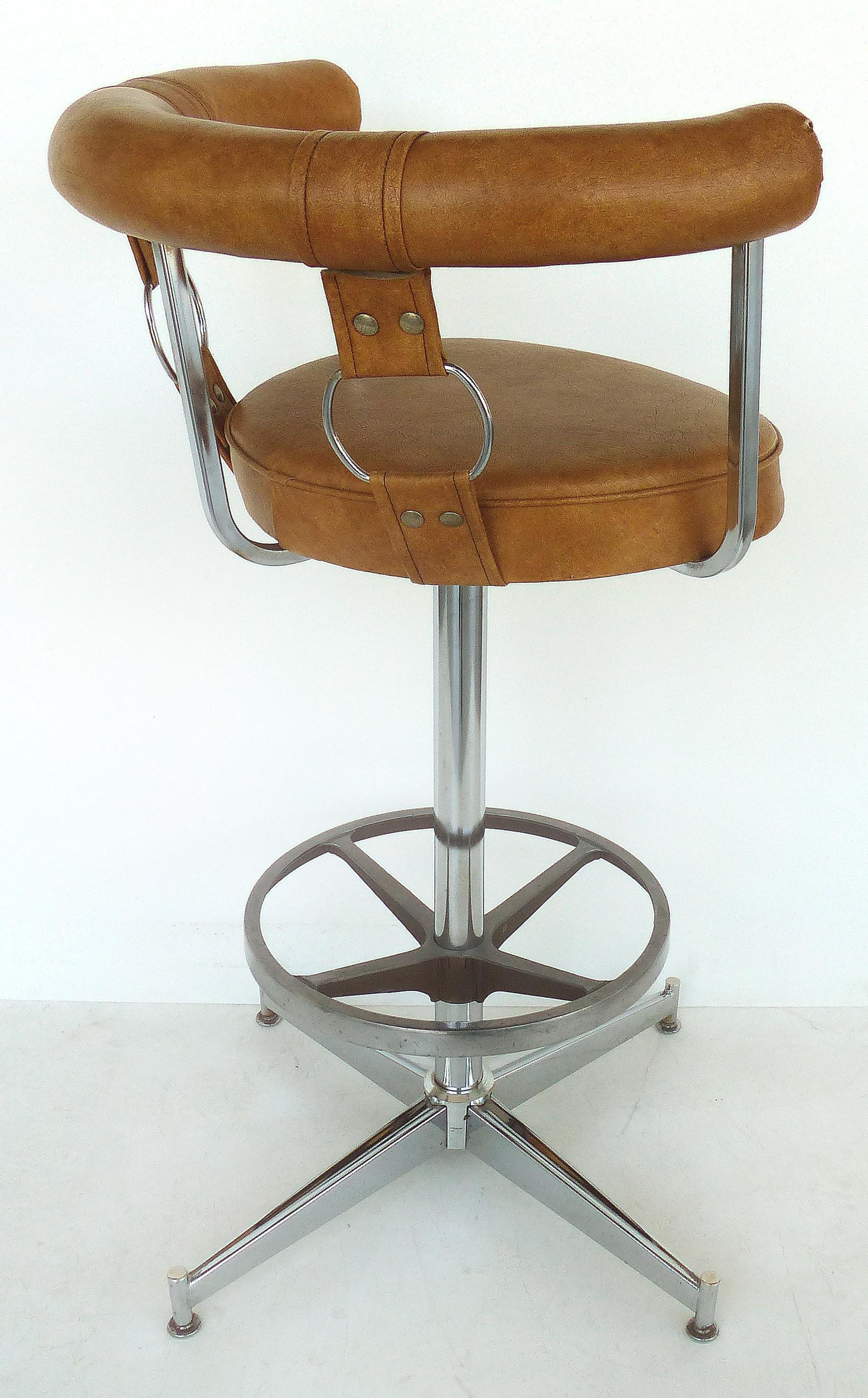 American Daystrom Leather and Chrome Swivel Bar Stools, Set of 4