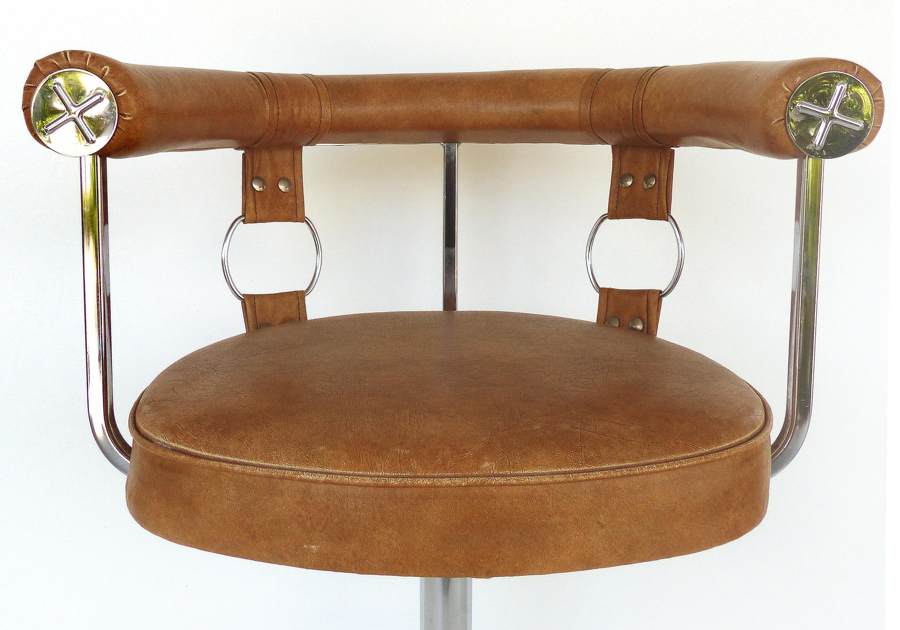Daystrom Leather and Chrome Swivel Bar Stools, Set of 4 In Good Condition In Miami, FL