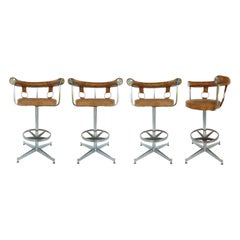 Daystrom Leather and Chrome Swivel Bar Stools, Set of 4