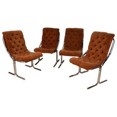 Daystrom Midcentury Chrome High Back Dining Velour Chairsc