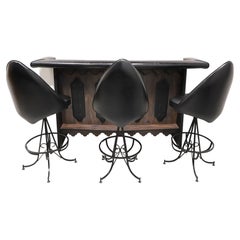 DAYSTROM Wood & Leather Gothic Style Bar with Three Barstools