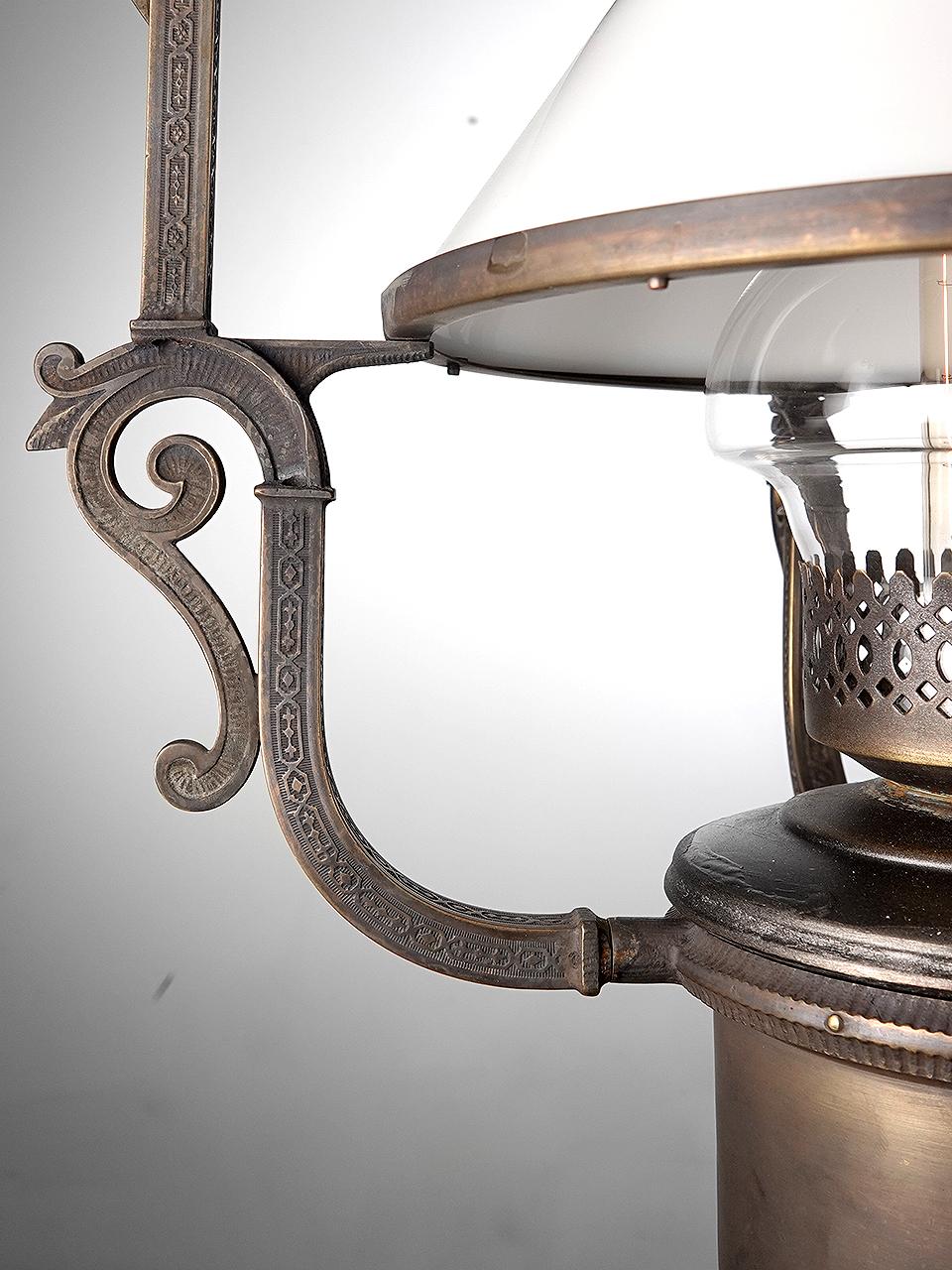 If you are a Railroad collector then you already know just how rare this lamp is. Its a Center Oil Lamp thats a short drop fixture specifically designed for narrow gauge railroad cars. You may not find an original like this again outside a museum.