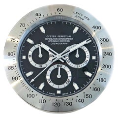 DAYTONA Wall Clock in Brushed Stainless Steel Glass And Black Dial