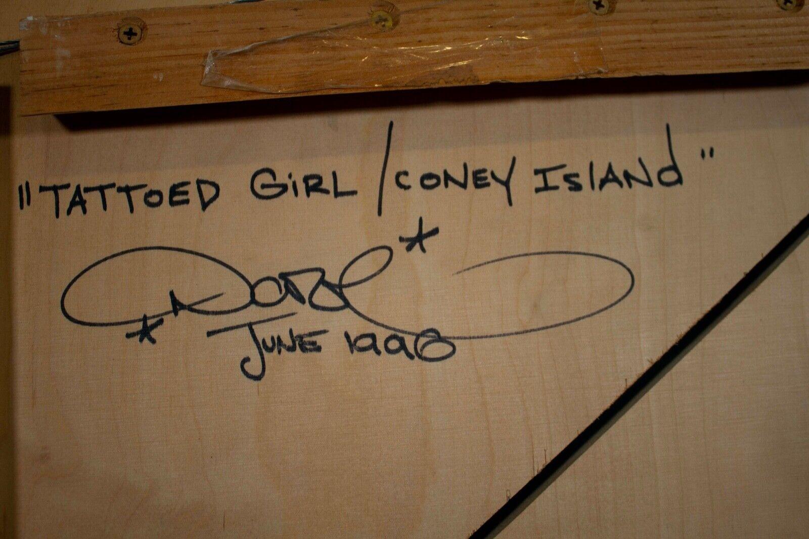 Wood DAZE Chris Ellis Tattooed Girl Coney Island Signed Graffiti Street Art Portrait For Sale