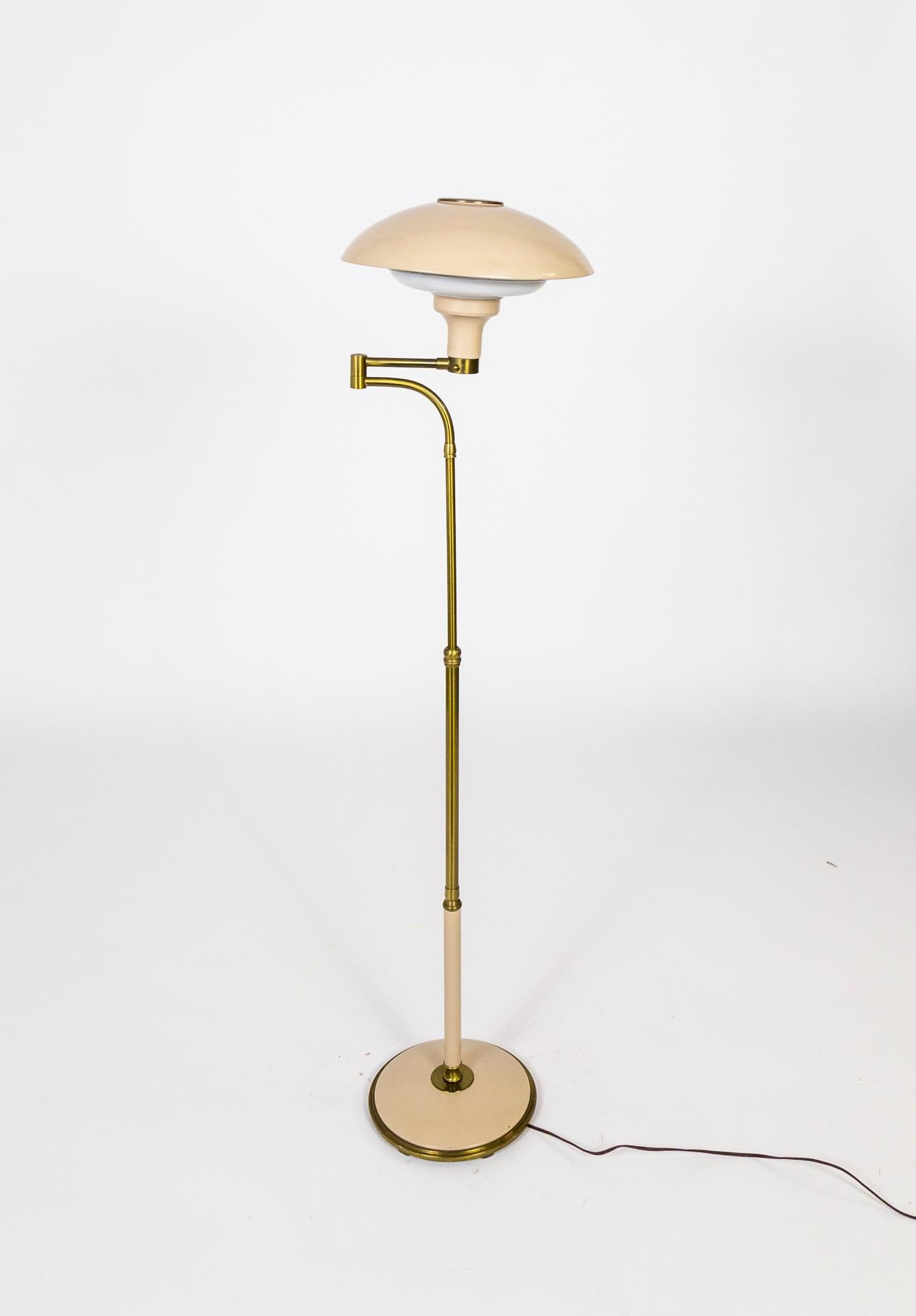 Mid-Century Modern Dazor 1950s Flying Saucer Floor Lamp in Brass & Buff Lacquer