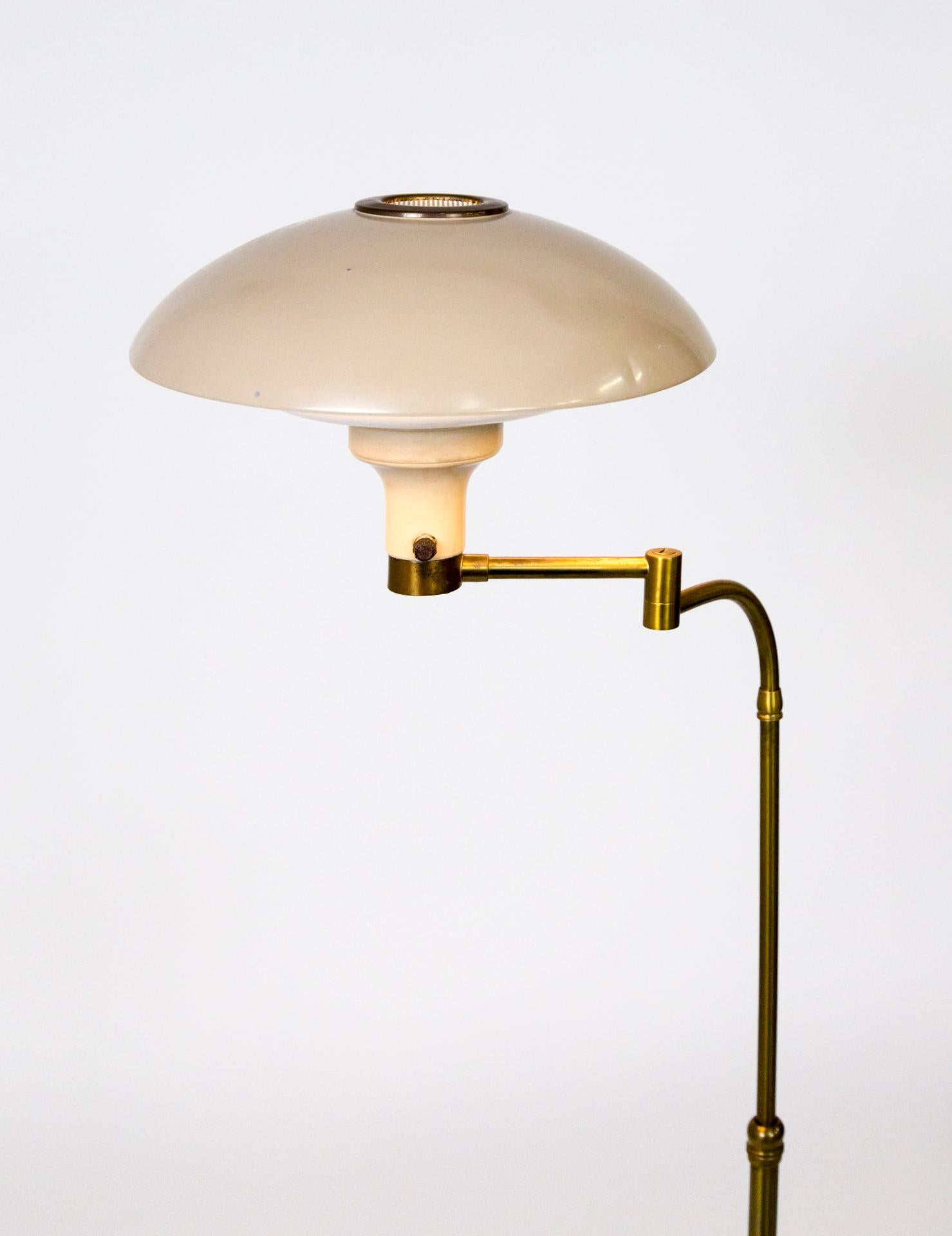 North American Dazor 1950s Flying Saucer Floor Lamp in Brass & Buff Lacquer