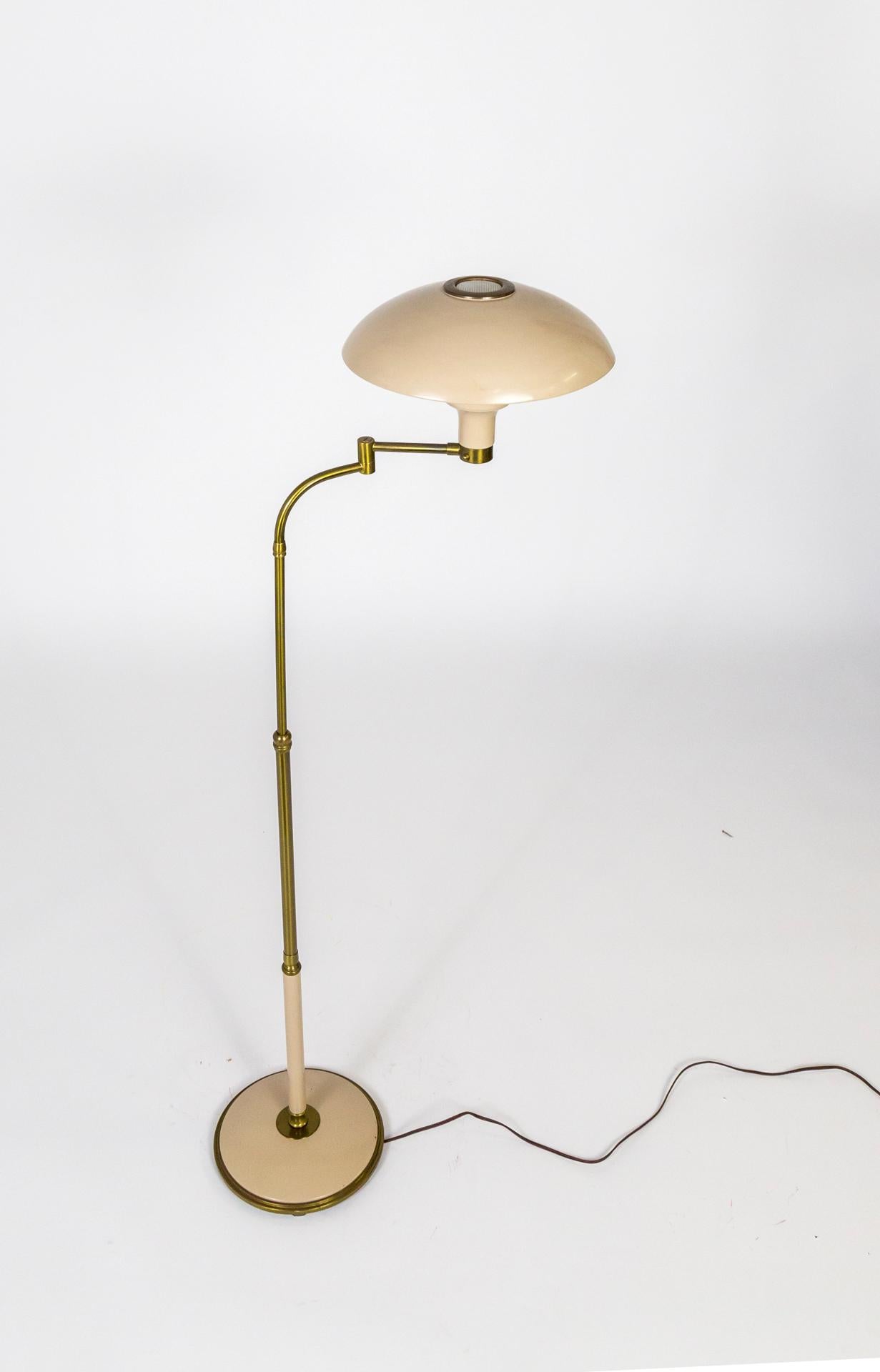 20th Century Dazor 1950s Flying Saucer Floor Lamp in Brass & Buff Lacquer