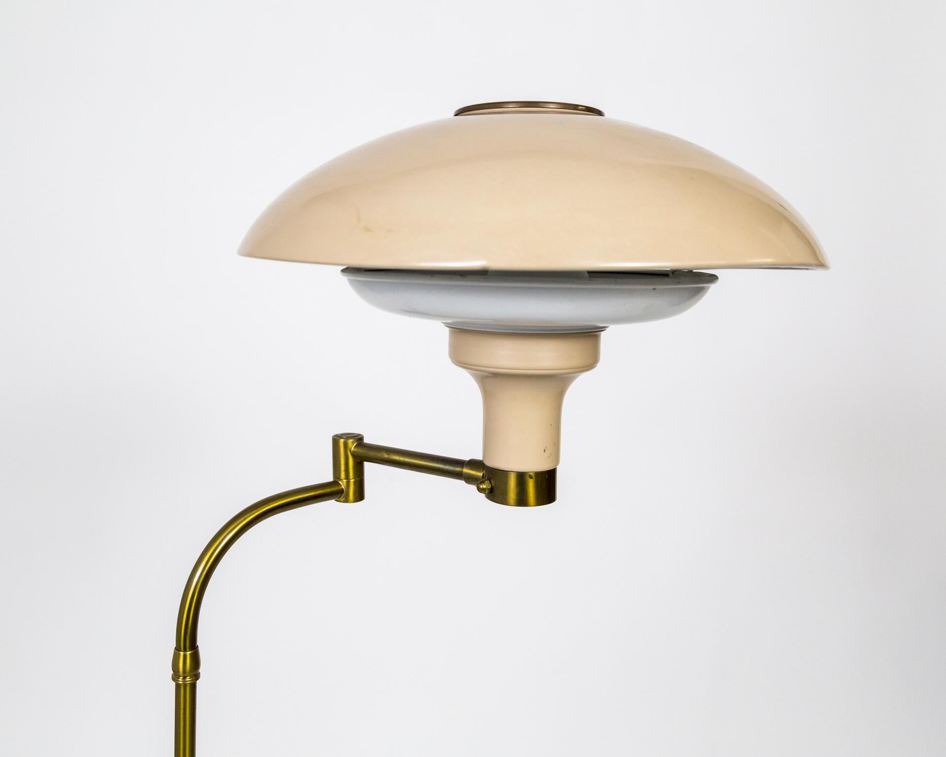 Metal Dazor 1950s Flying Saucer Floor Lamp in Brass & Buff Lacquer