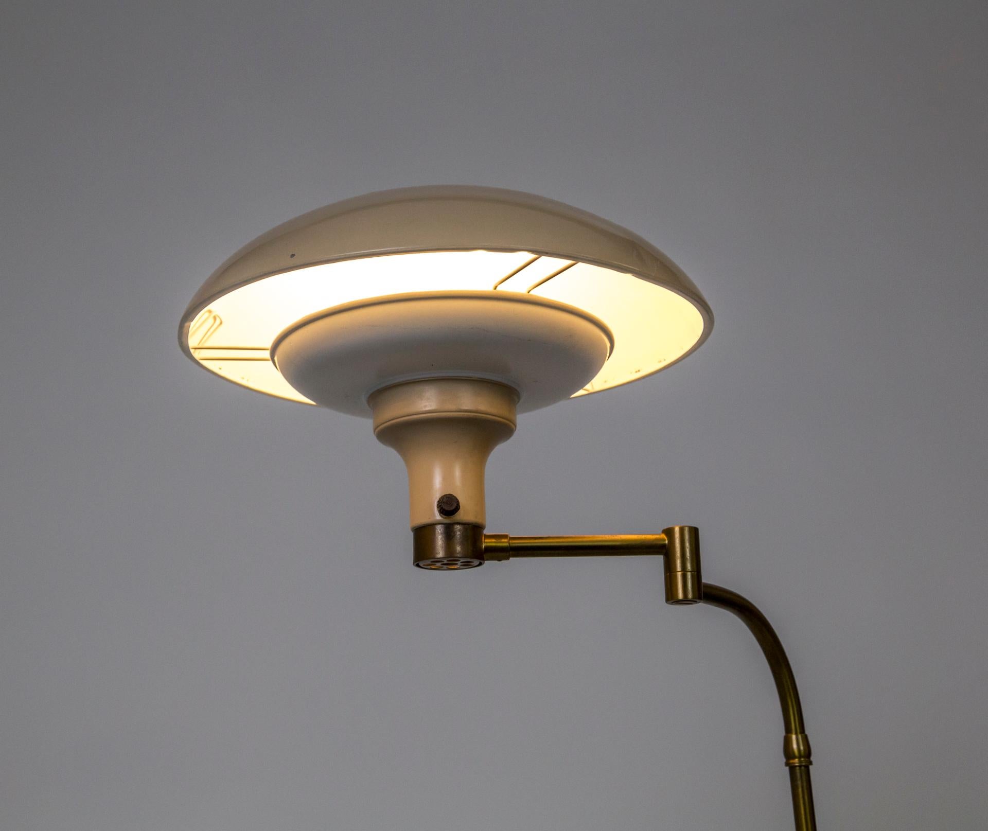 Dazor 1950s Flying Saucer Floor Lamp in Brass & Buff Lacquer 2