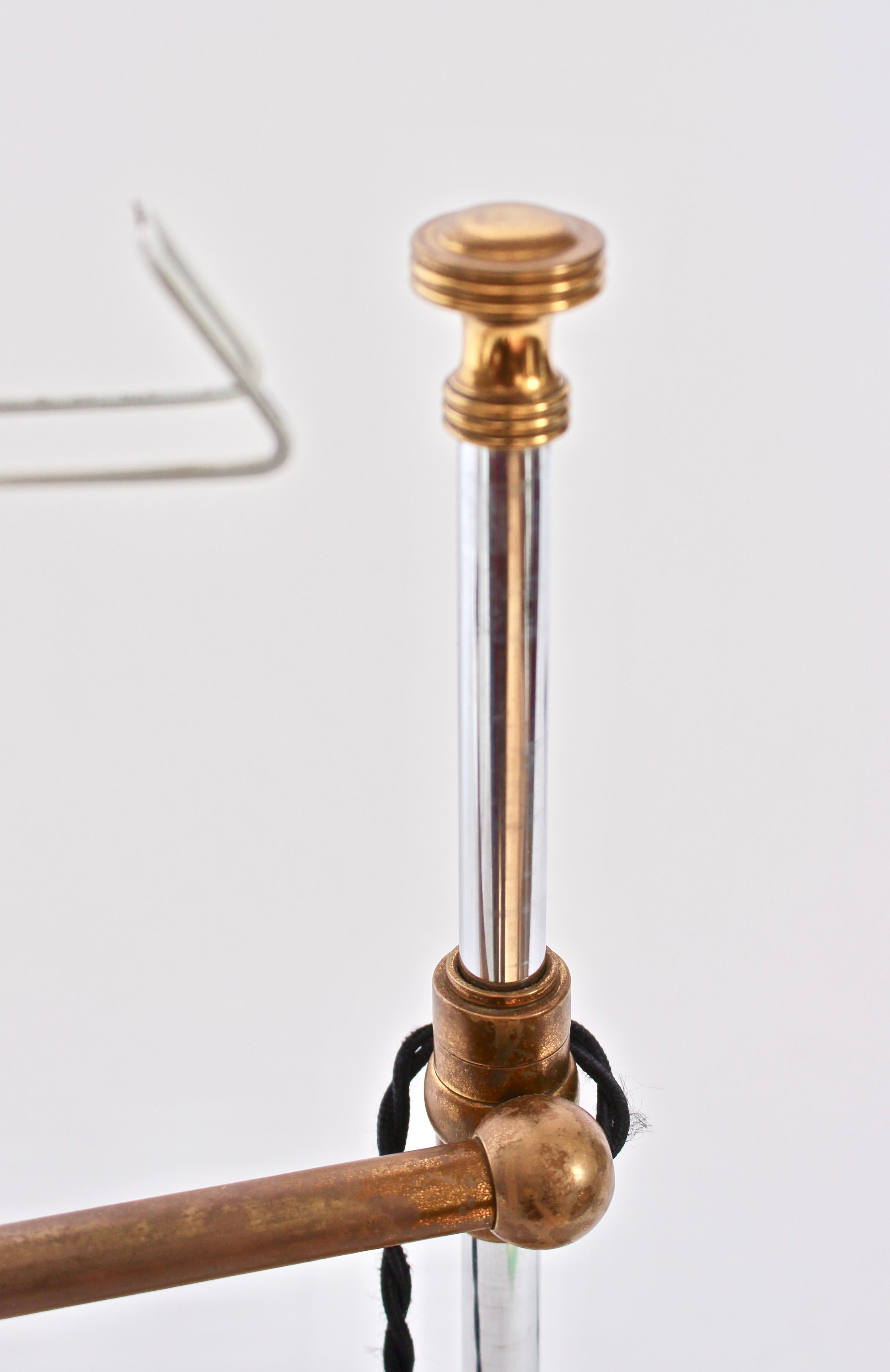 Art Deco Dazor Swing Arm Brass Desk Lamp with White Reflector Shade, 1940s
