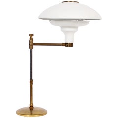 Dazor Swing Arm Brass Desk Lamp with White Reflector Shade, 1940s