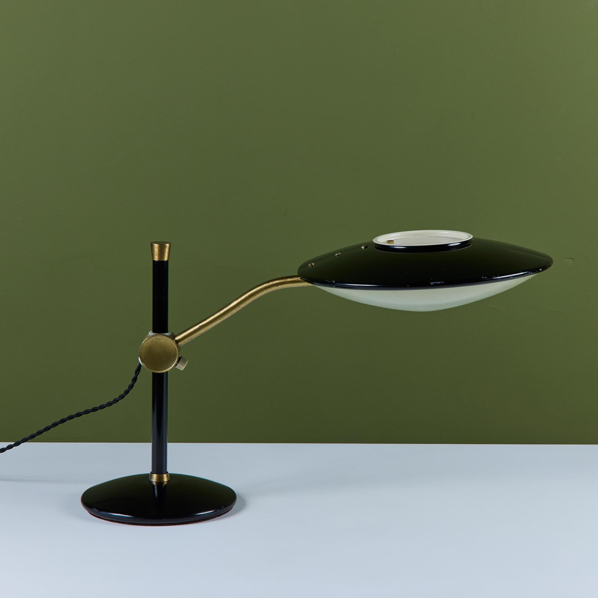 Mid-Century Modern Dazor Black Enamel Desk Lamp with Brass Accents For Sale