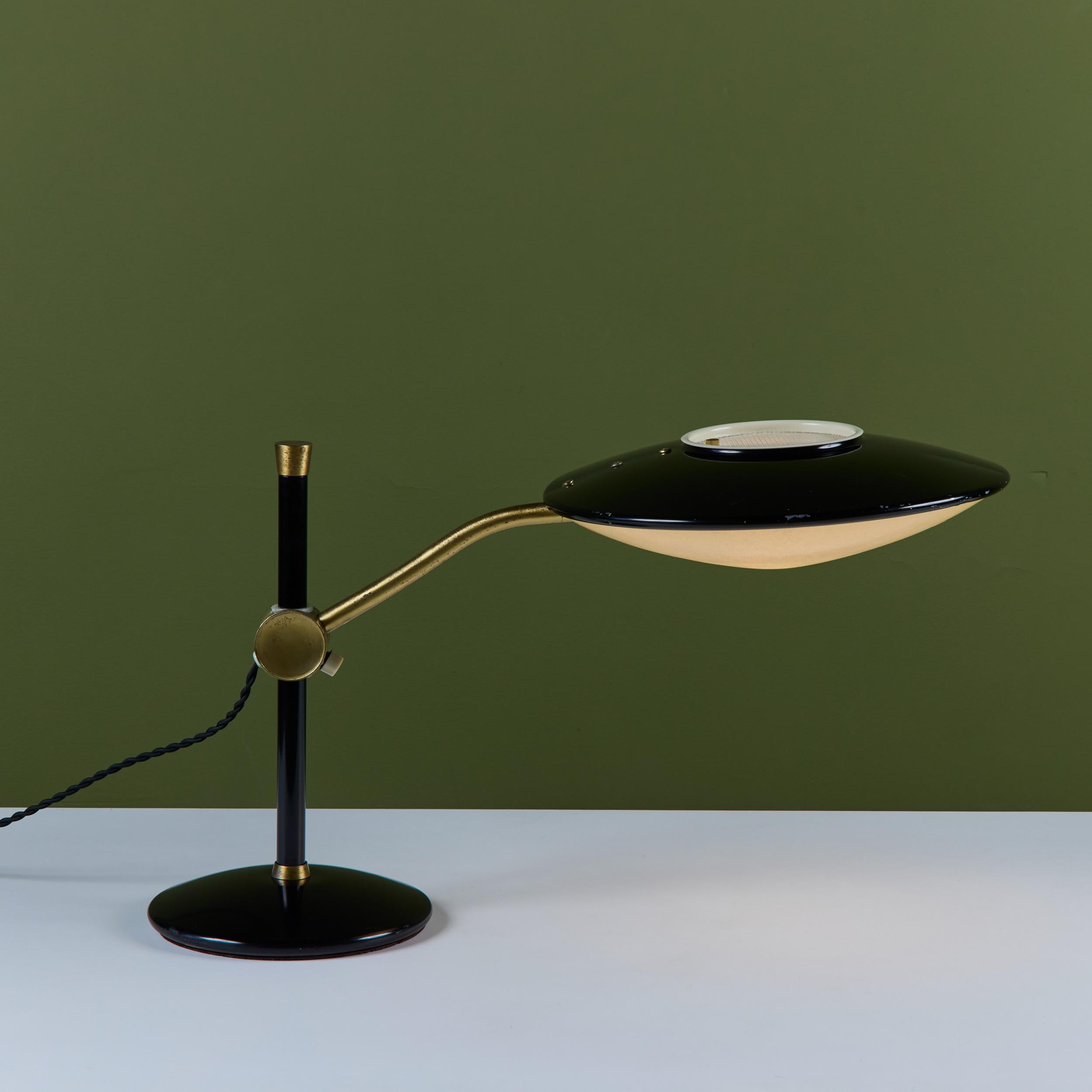 American Dazor Black Enamel Desk Lamp with Brass Accents For Sale