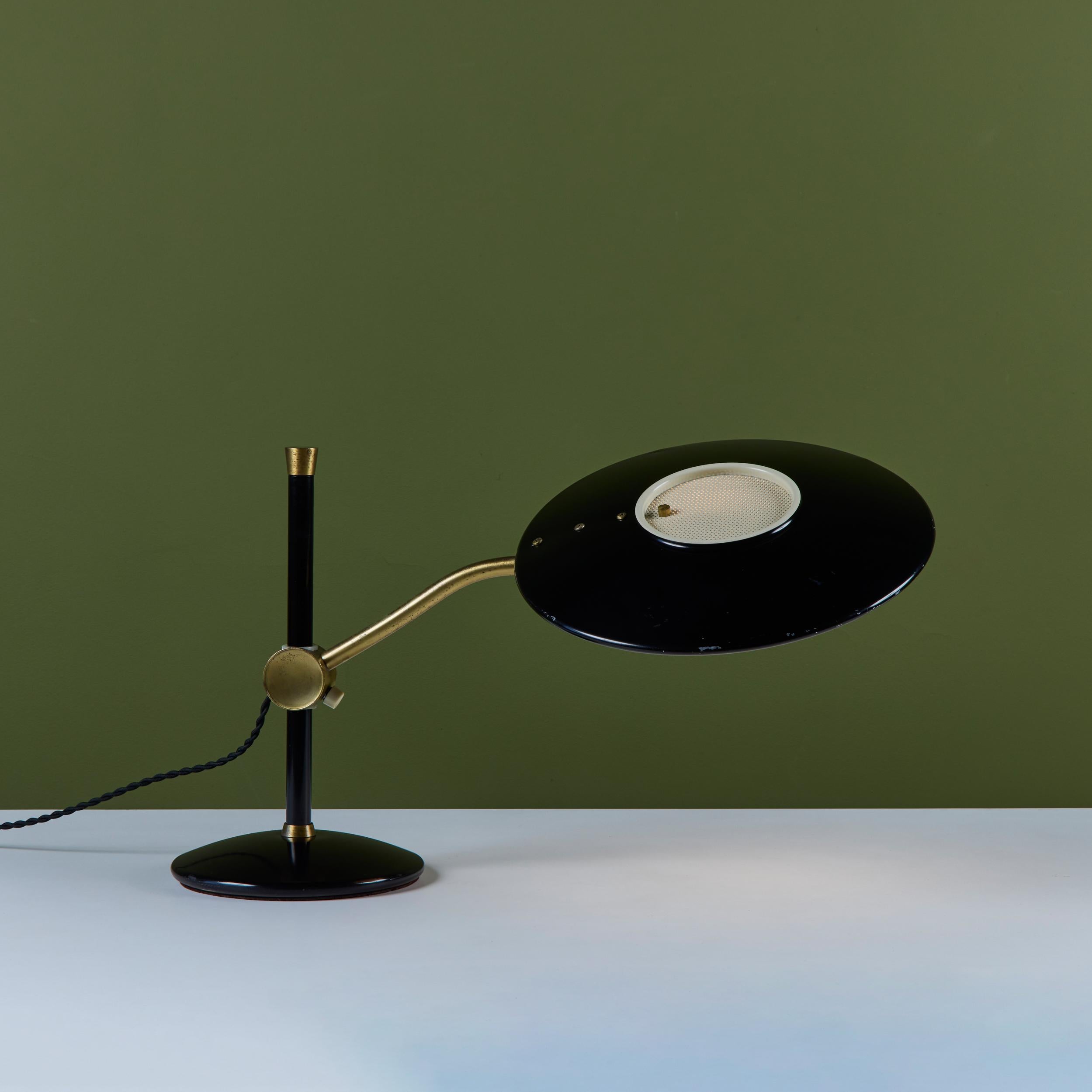 Enameled Dazor Black Enamel Desk Lamp with Brass Accents For Sale