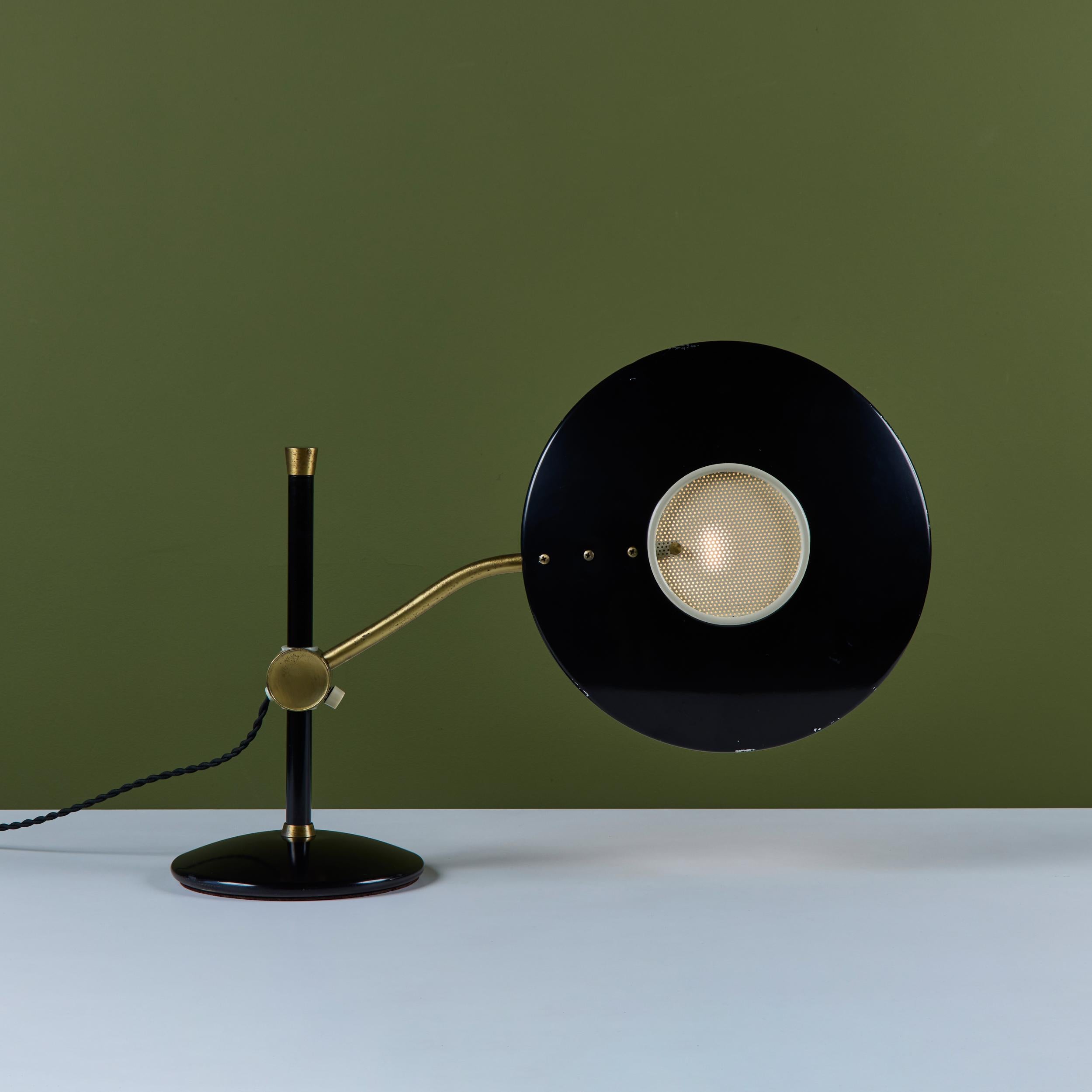 Dazor Black Enamel Desk Lamp with Brass Accents In Good Condition For Sale In Los Angeles, CA