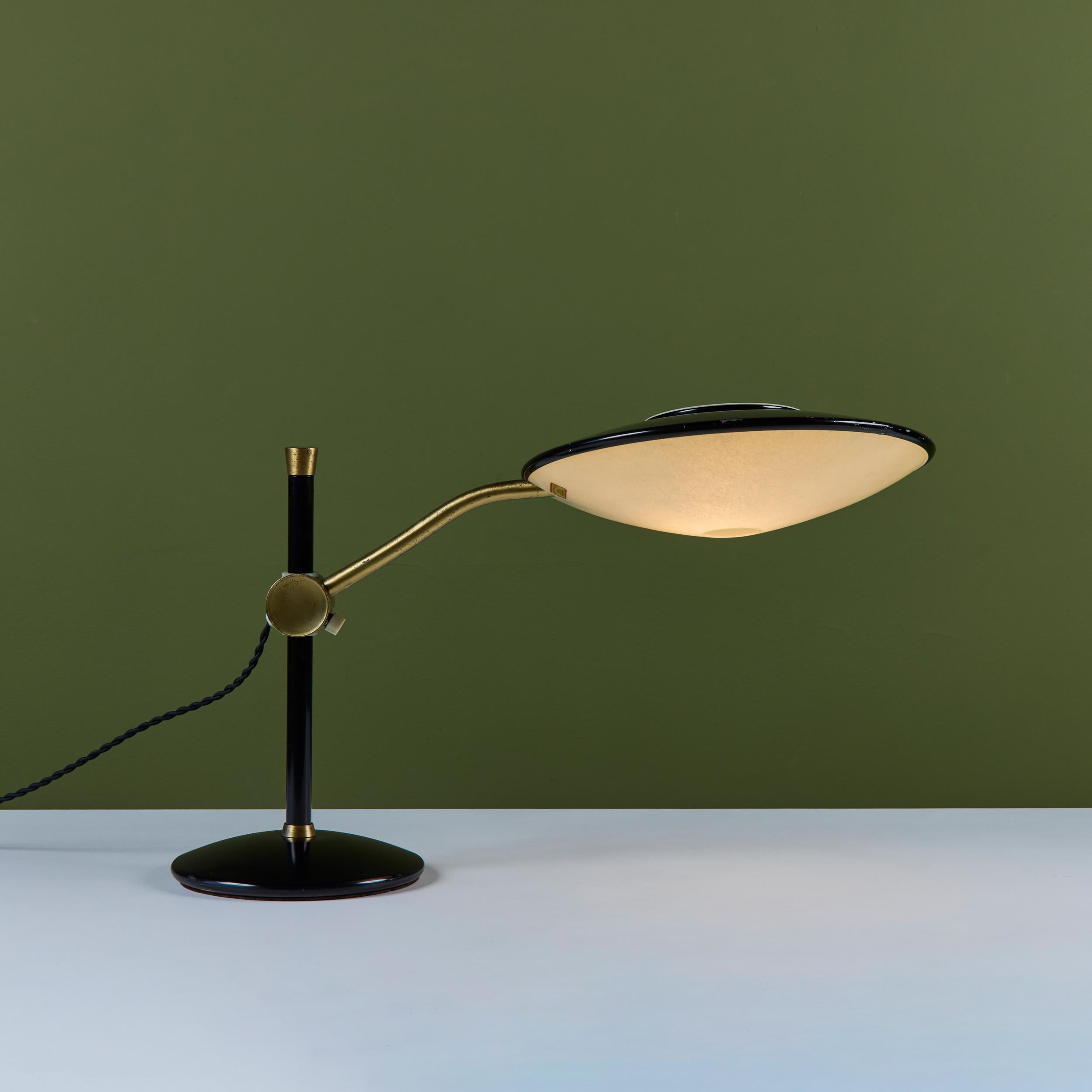 Mid-20th Century Dazor Black Enamel Desk Lamp with Brass Accents For Sale