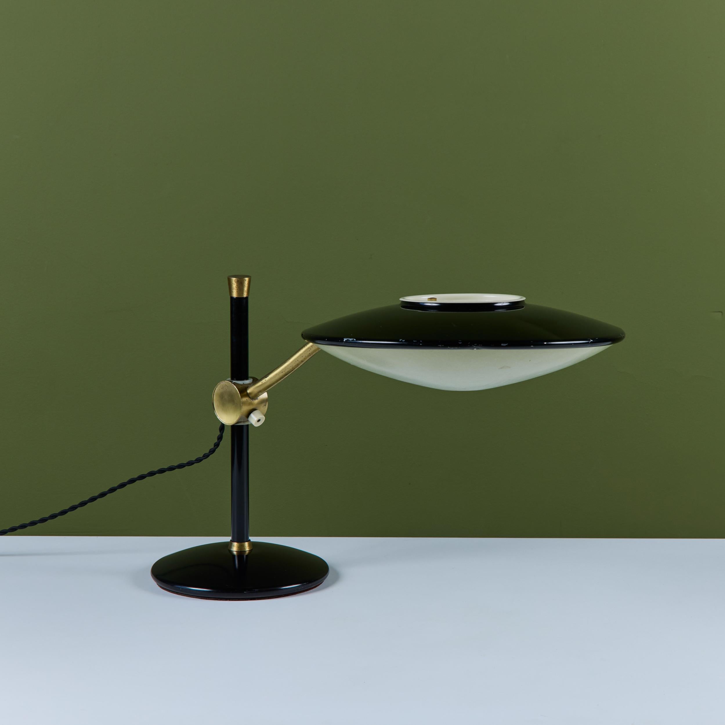 Metal Dazor Black Enamel Desk Lamp with Brass Accents For Sale