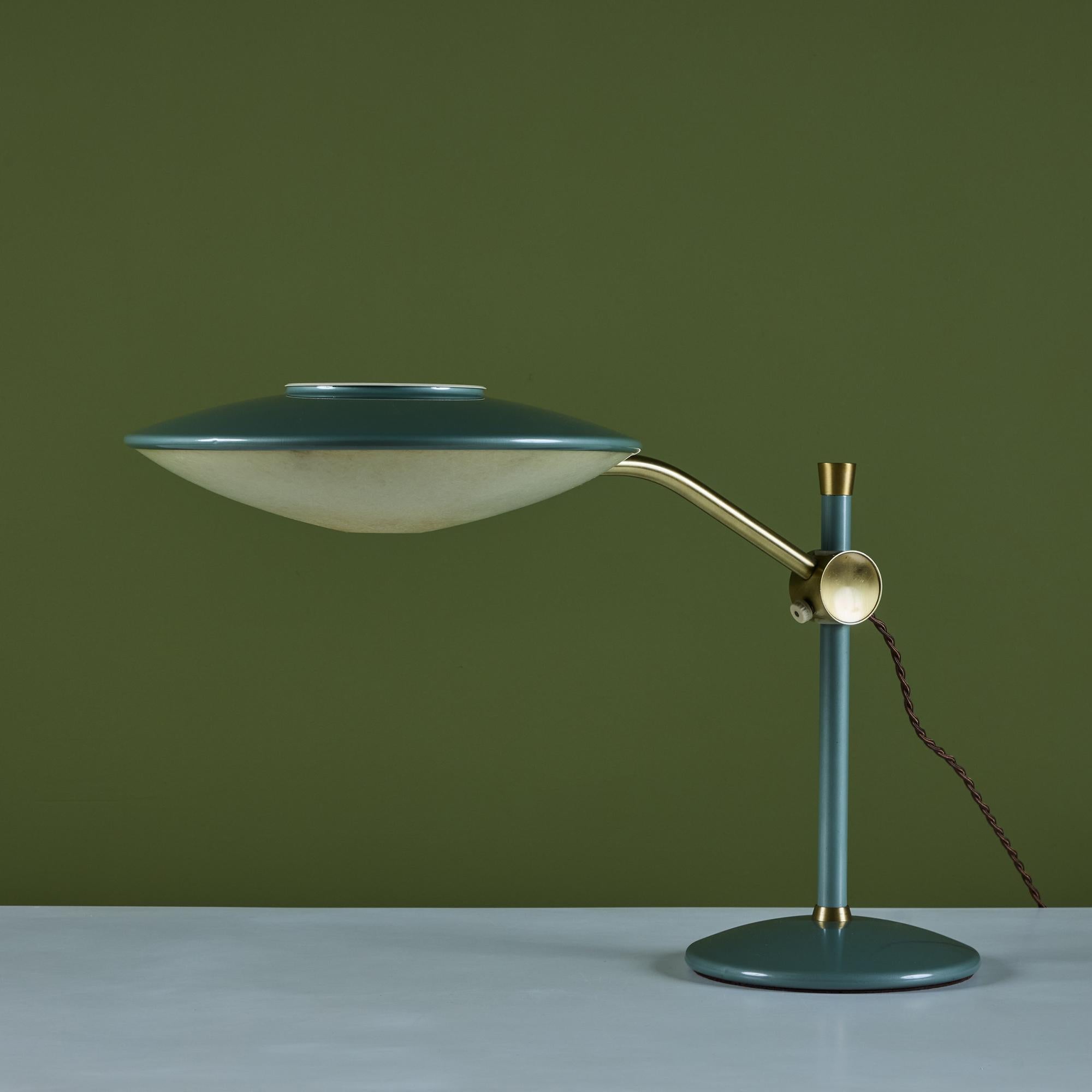 Mid-Century Modern Dazor Green Enamel Desk Lamp with Brass Accent
