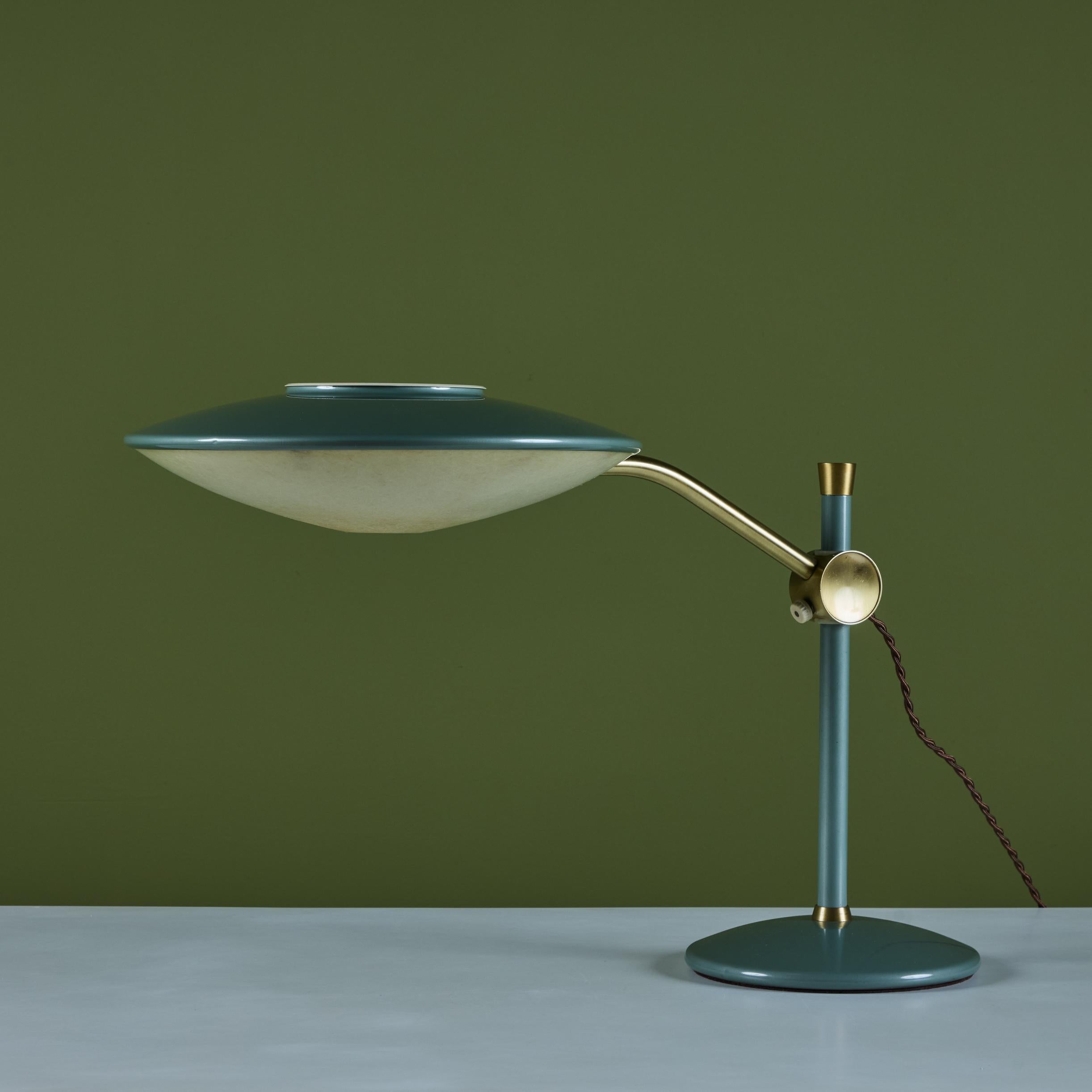 Enameled Dazor Green Enamel Desk Lamp with Brass Accent