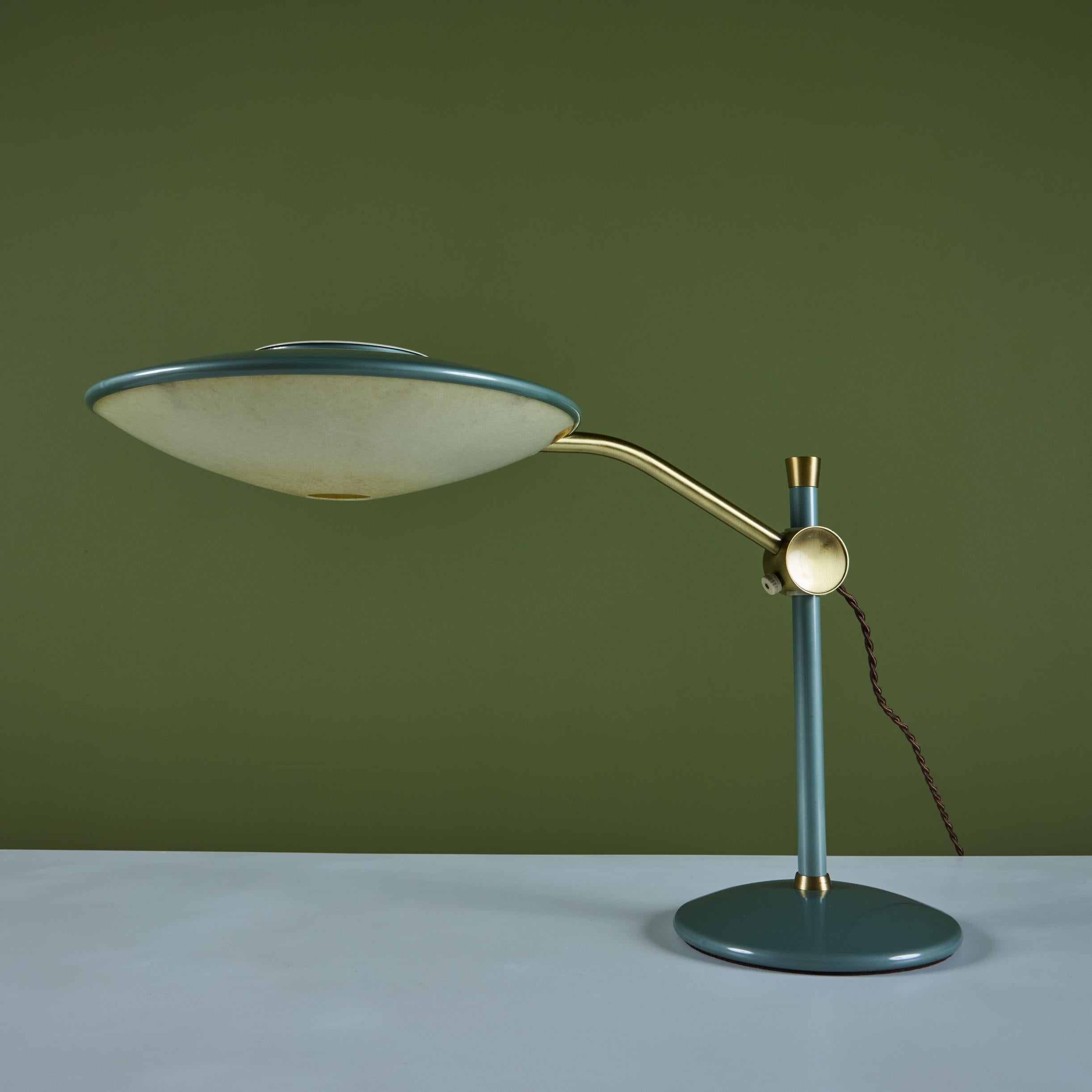 Dazor Green Enamel Desk Lamp with Brass Accent In Good Condition In Los Angeles, CA
