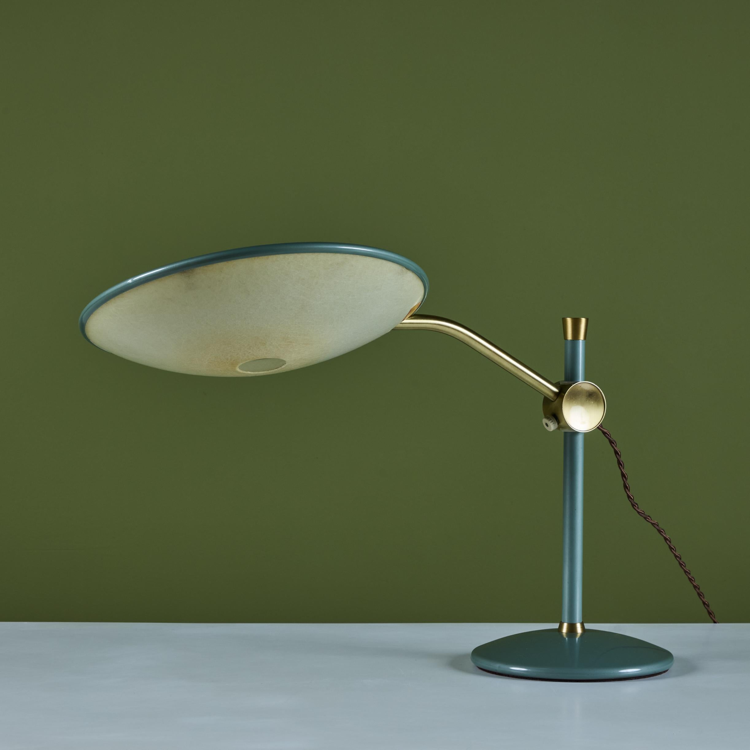 Mid-20th Century Dazor Green Enamel Desk Lamp with Brass Accent