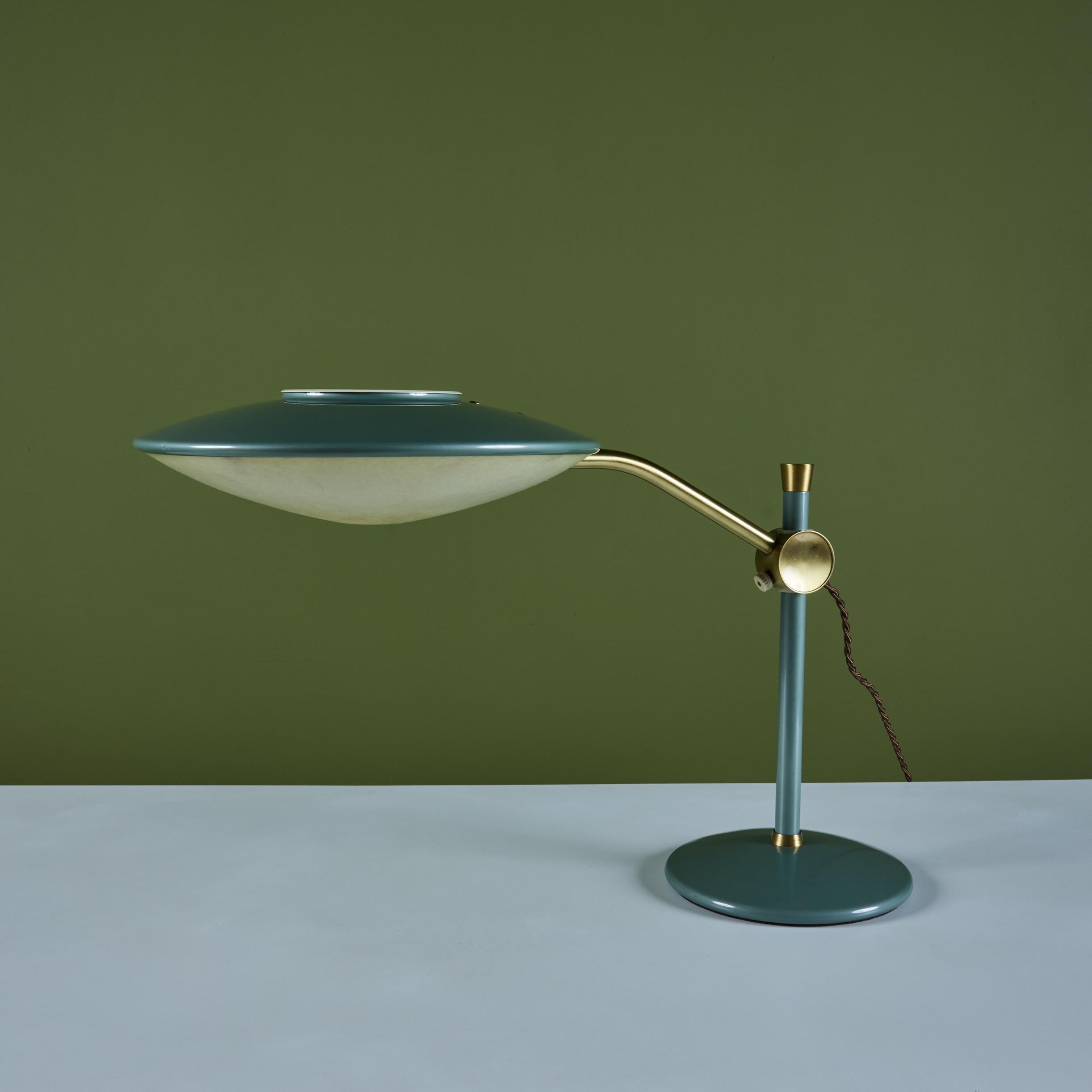 Metal Dazor Green Enamel Desk Lamp with Brass Accent