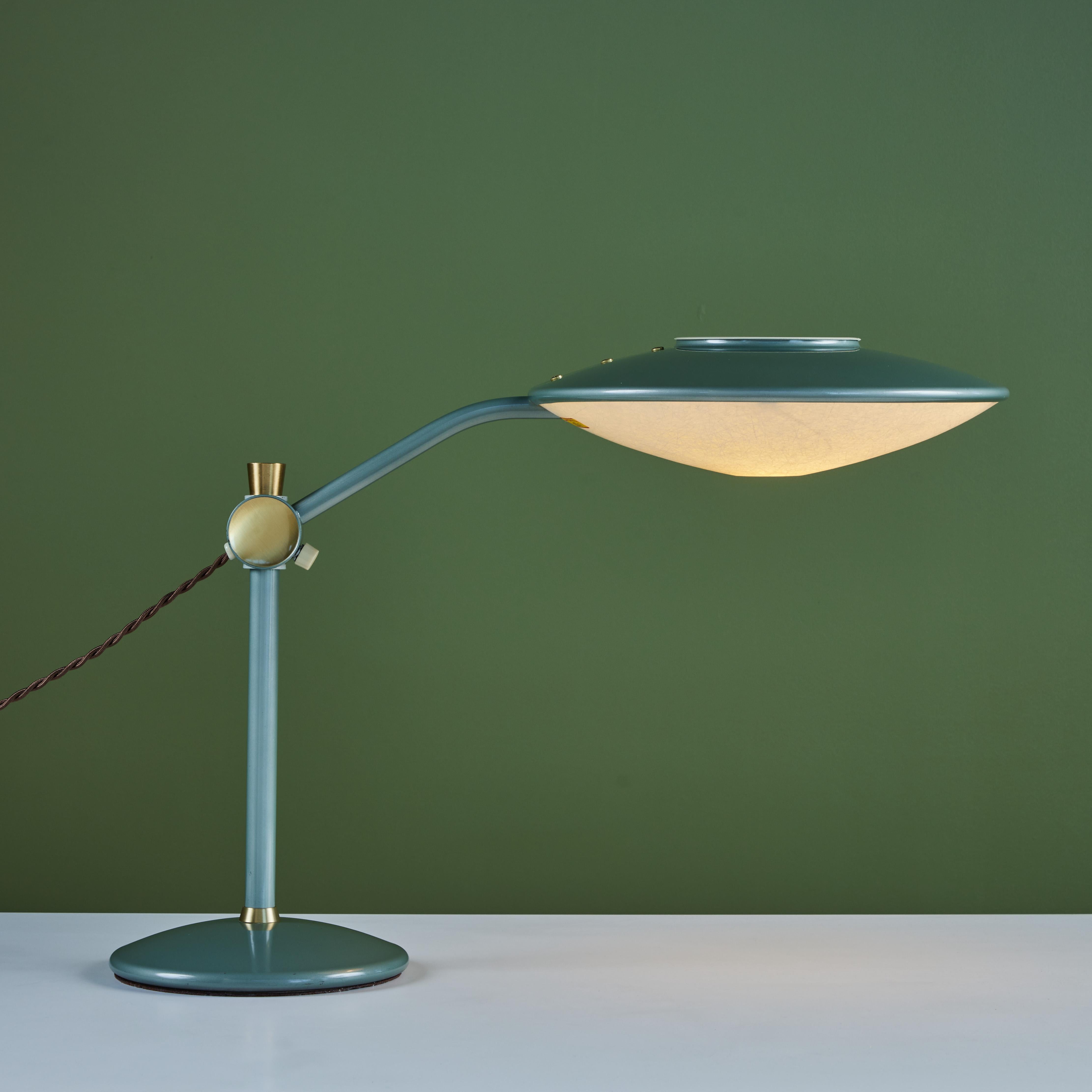 Mid-Century Modern Dazor Green Enamel Desk Lamp with Brass Accents