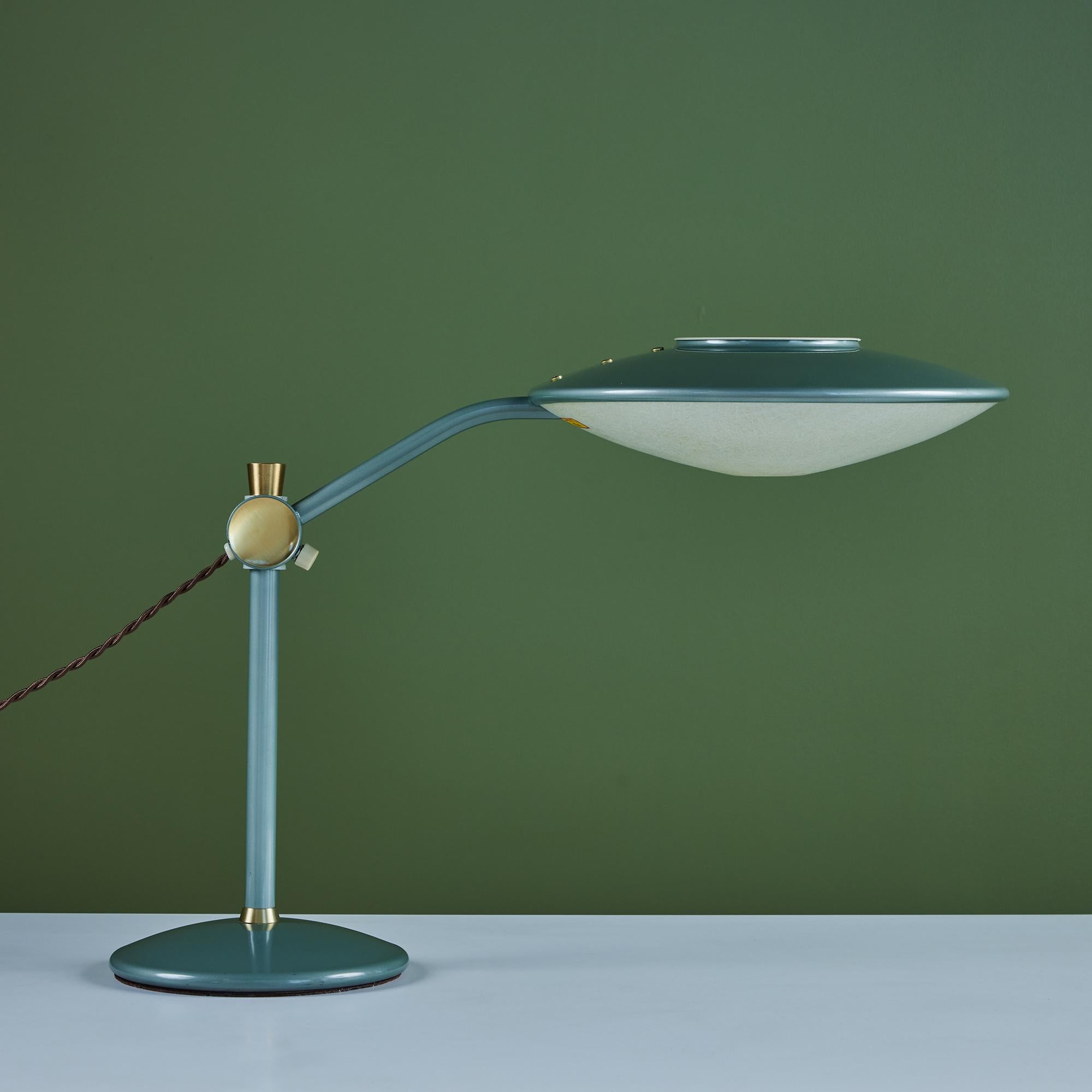American Dazor Green Enamel Desk Lamp with Brass Accents