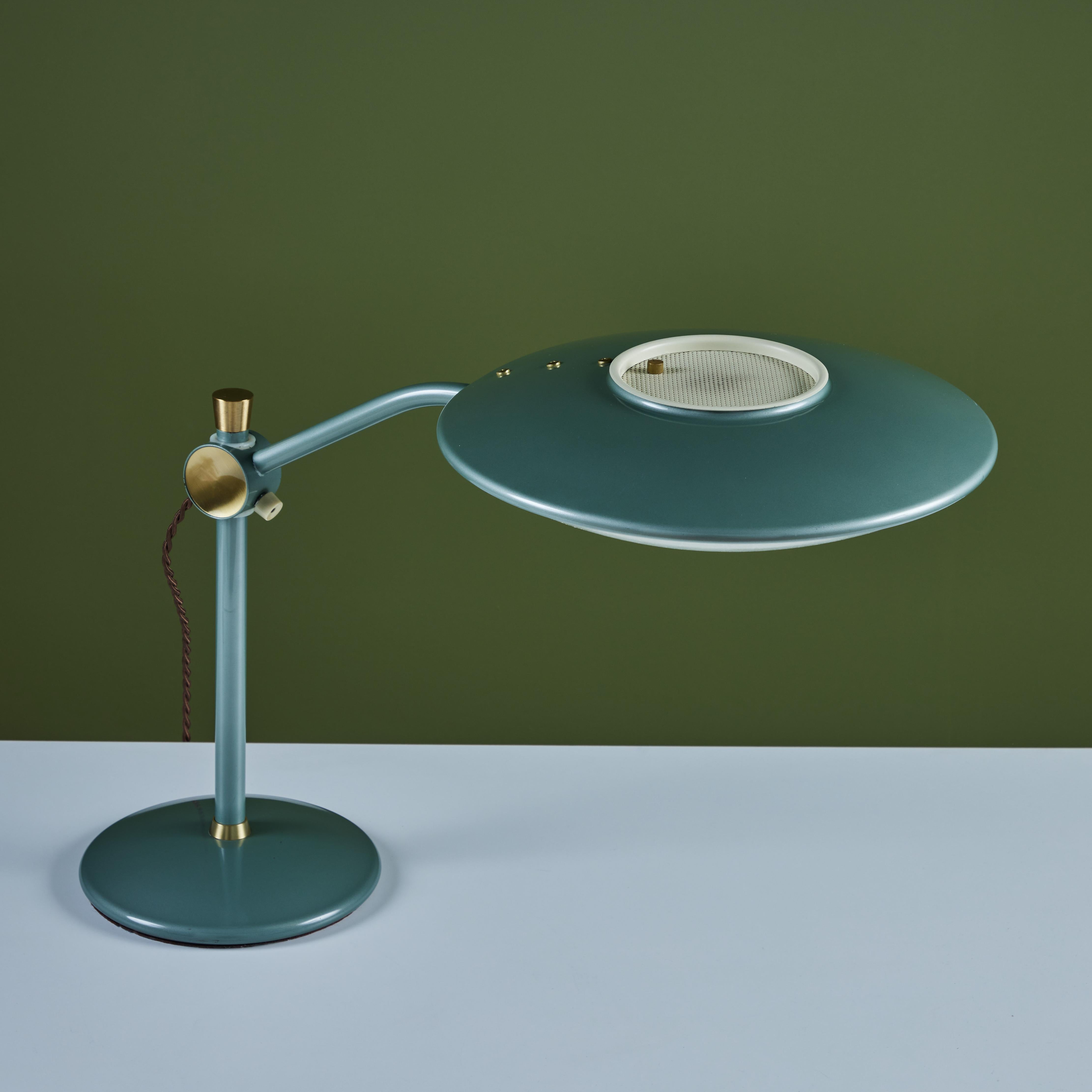Enameled Dazor Green Enamel Desk Lamp with Brass Accents