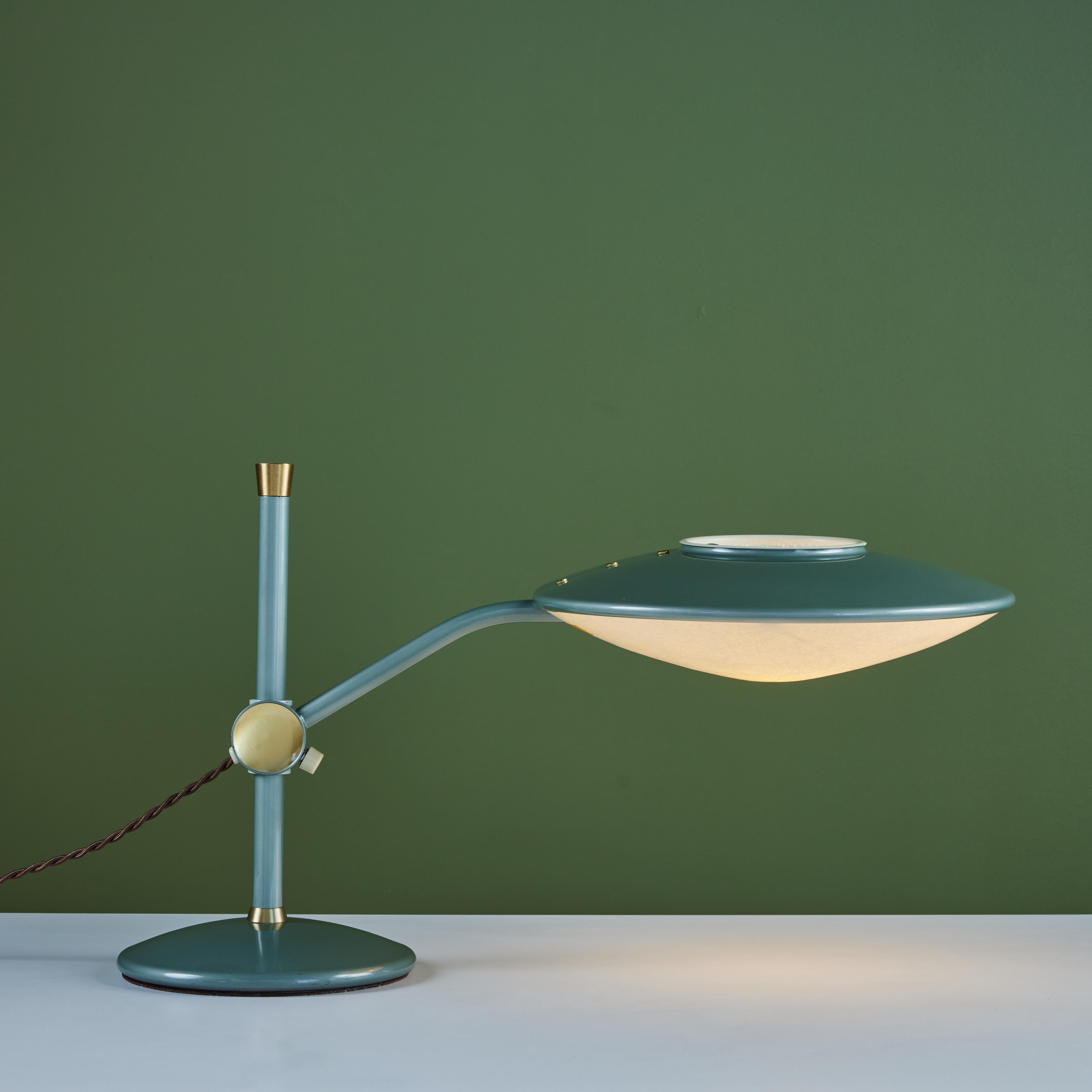 Dazor Green Enamel Desk Lamp with Brass Accents In Good Condition In Los Angeles, CA