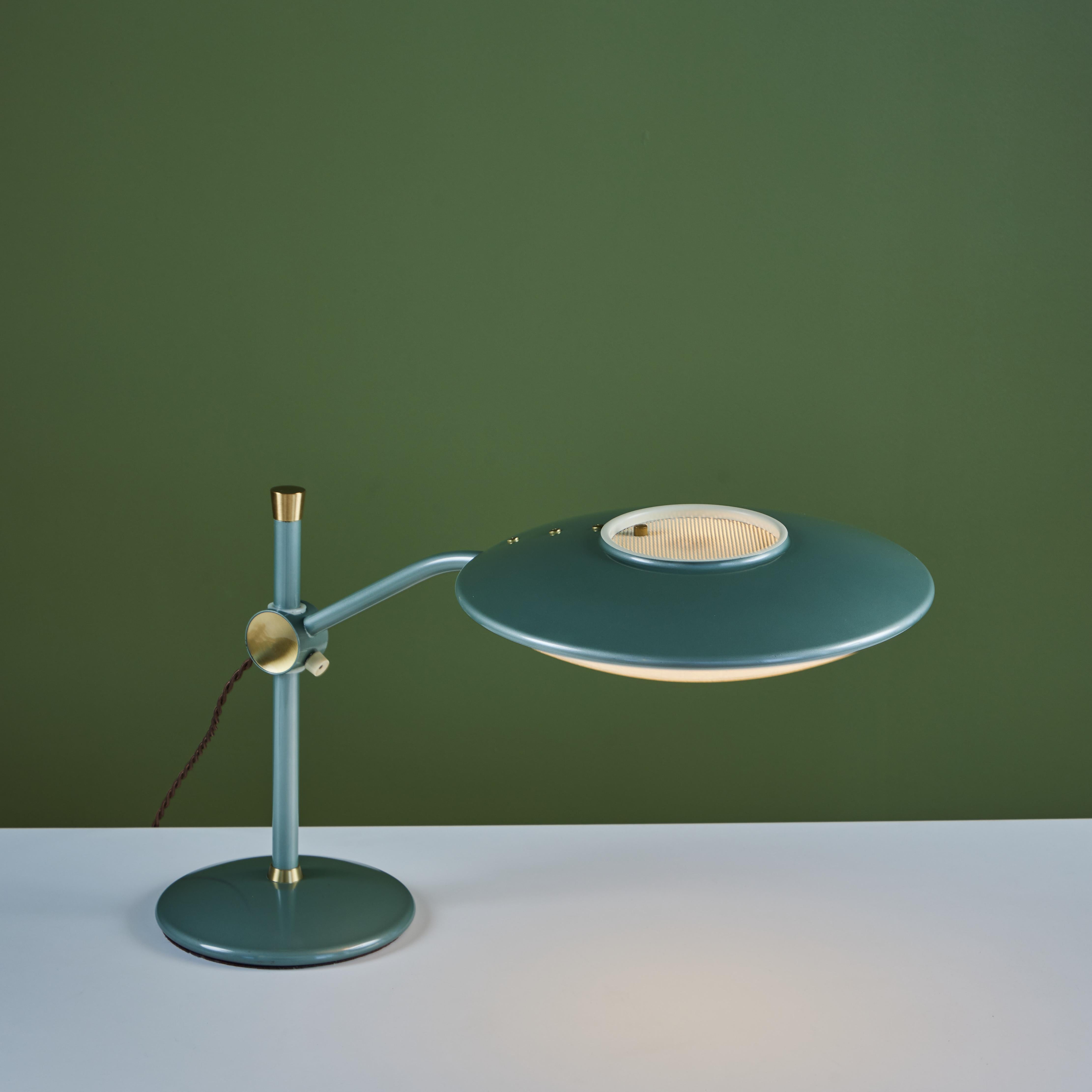 Mid-20th Century Dazor Green Enamel Desk Lamp with Brass Accents
