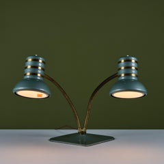 Dazor Green Enamel Tanker Desk Lamp with Brass Accents