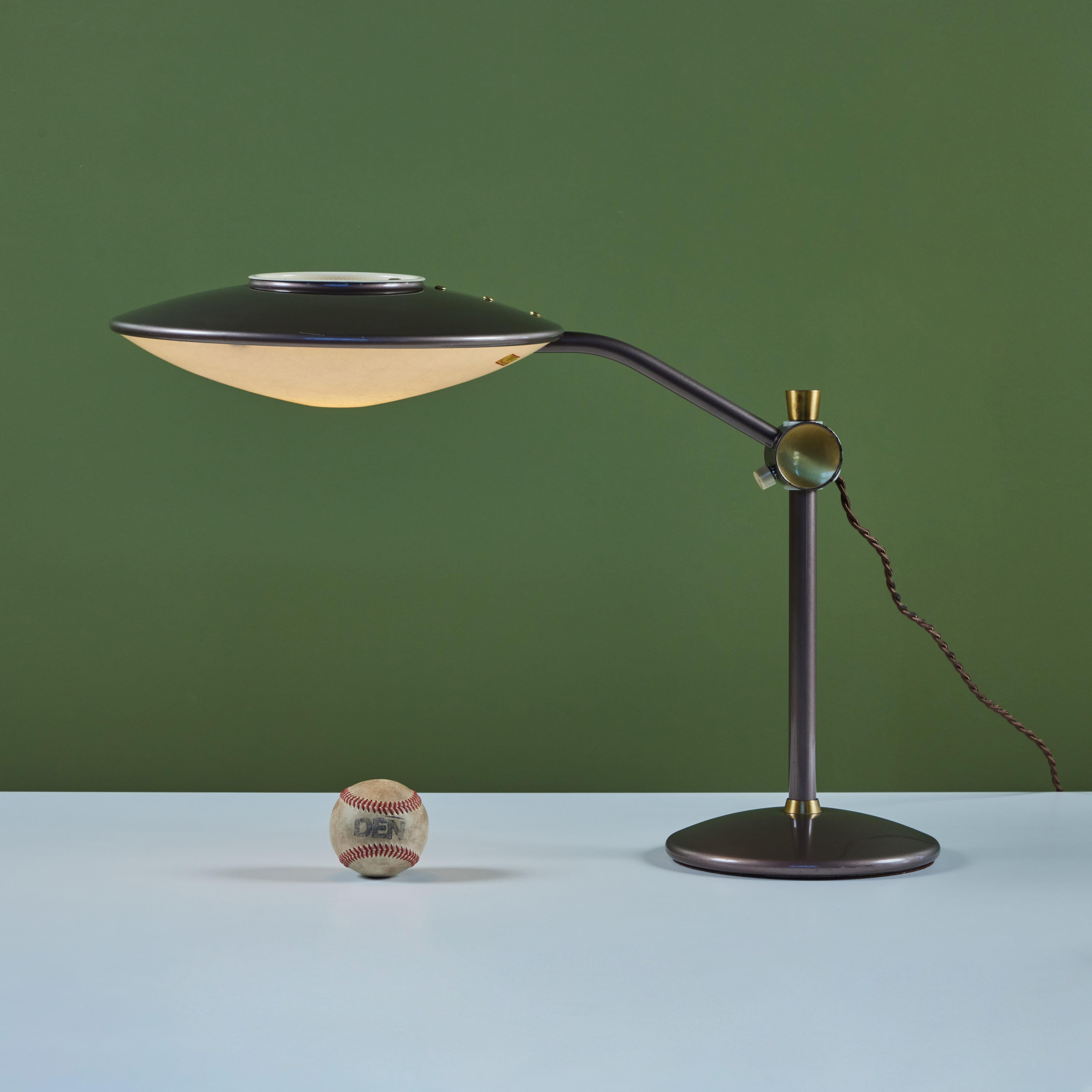 Mid-Century Modern Dazor Taupe Enamel Desk Lamp with Brass Accents