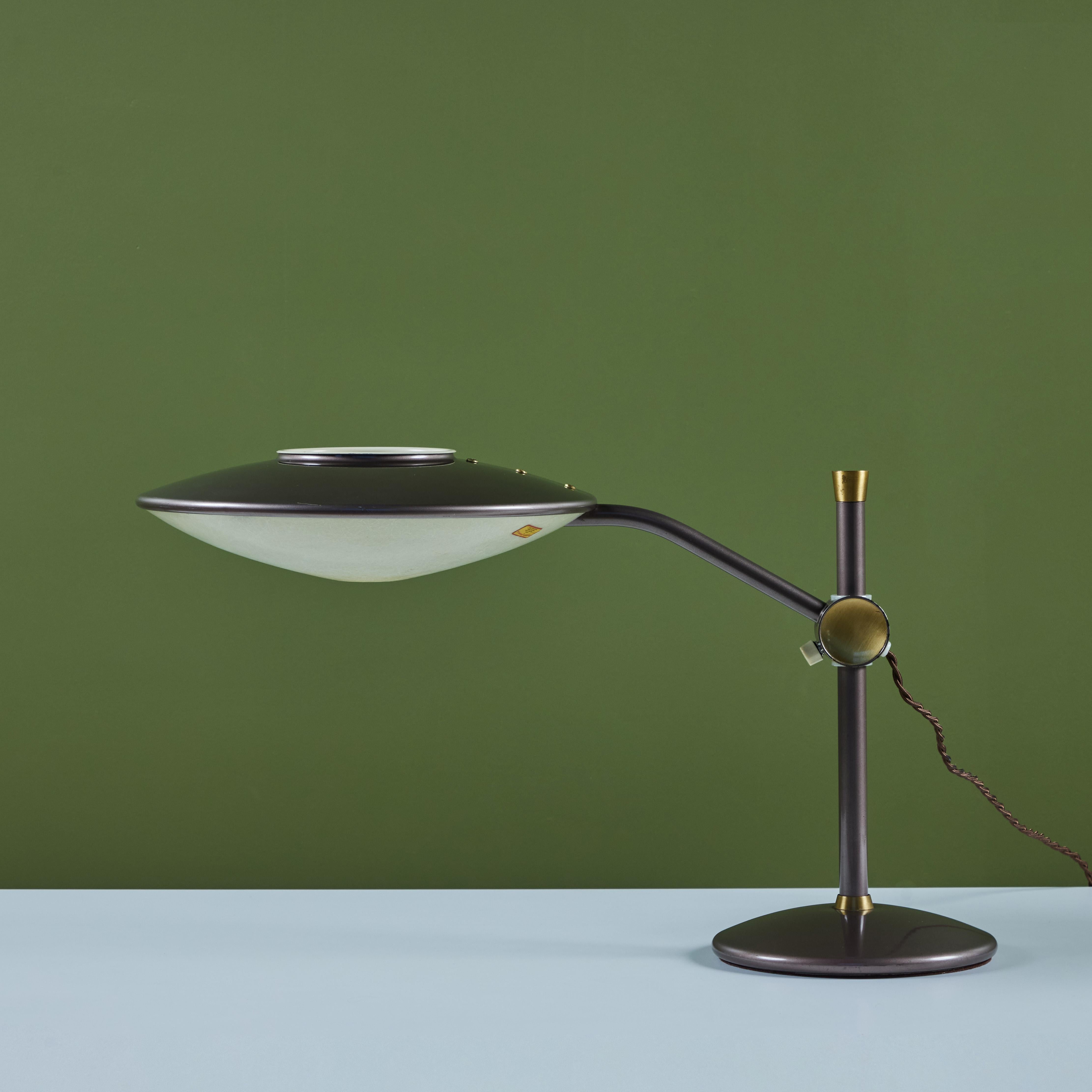 Mid-Century Modern Dazor Taupe Enamel Desk Lamp with Brass Accents