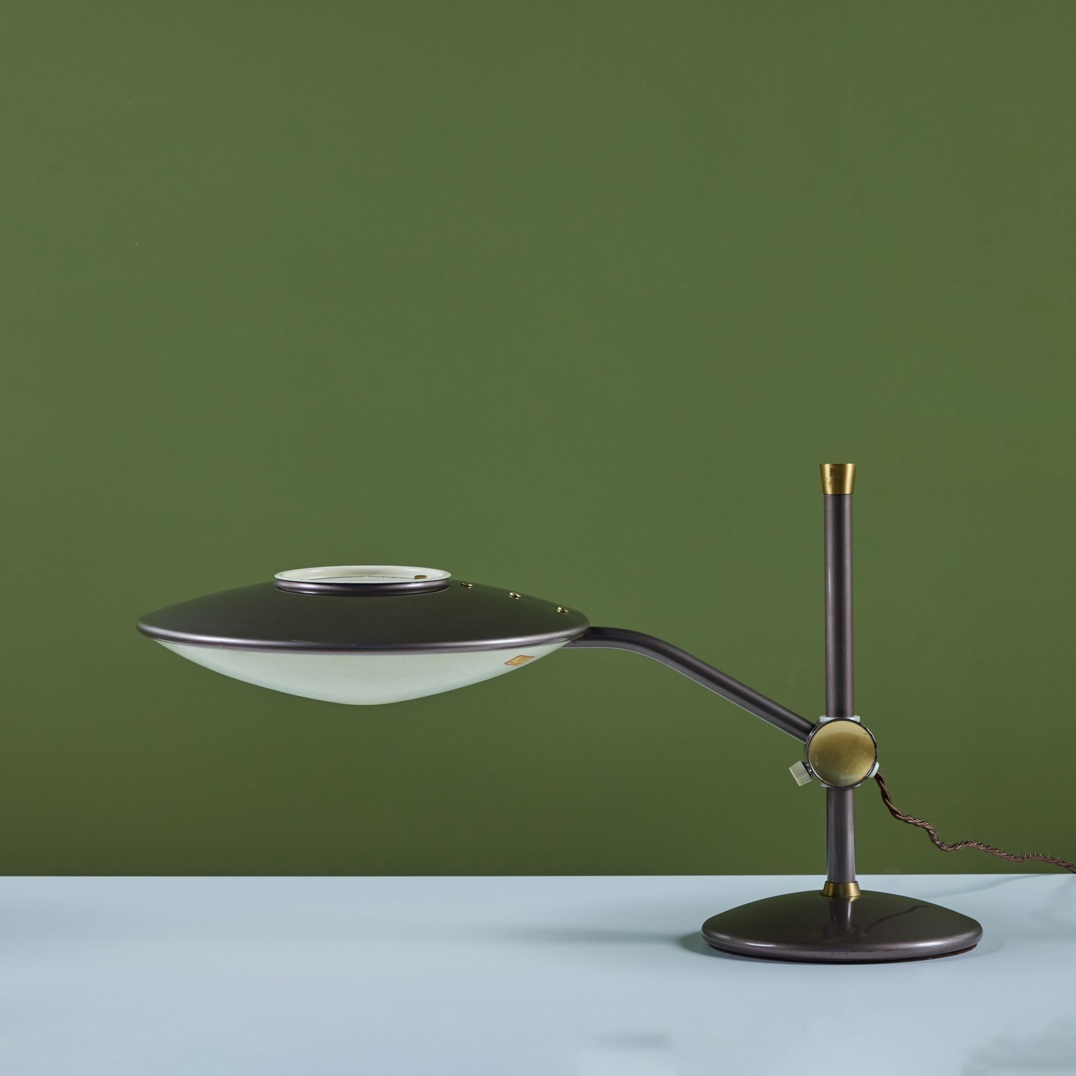 American Dazor Taupe Enamel Desk Lamp with Brass Accents