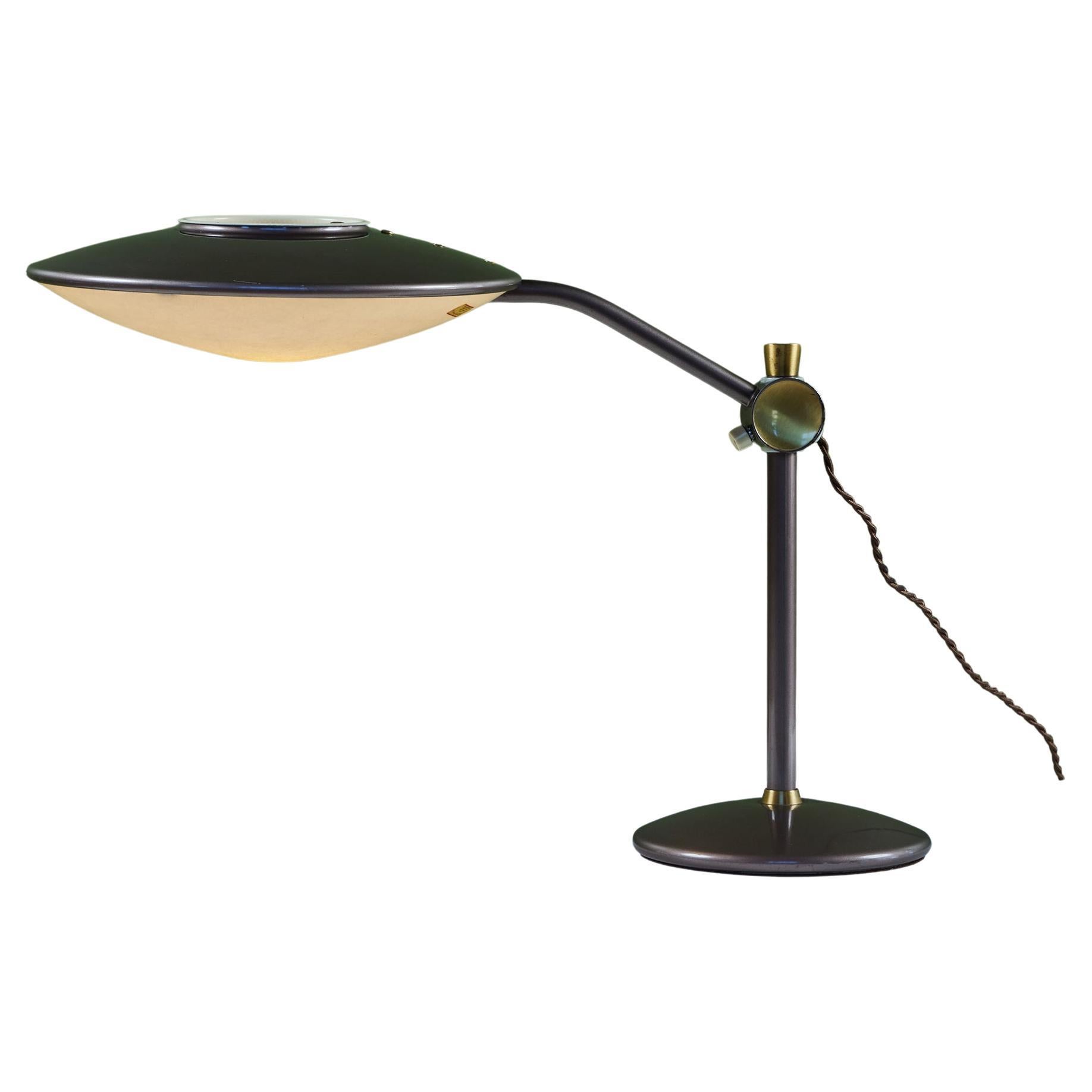 Dazor Taupe Enamel Desk Lamp with Brass Accents For Sale