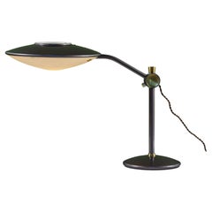 Retro Dazor Taupe Enamel Desk Lamp with Brass Accents